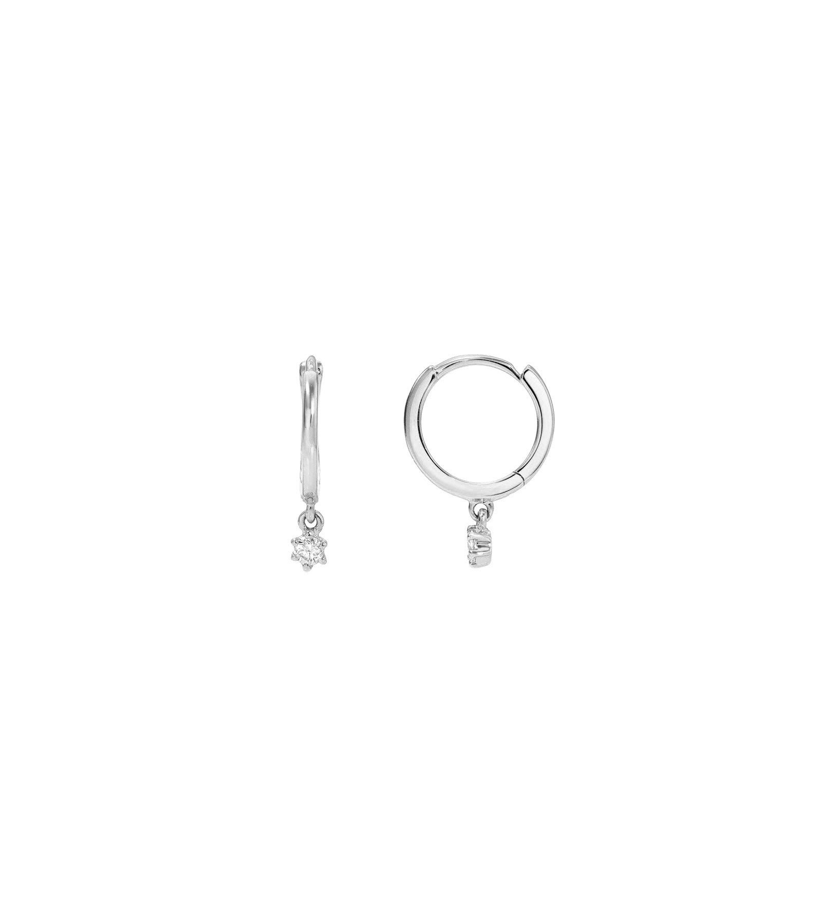 Quiet Icon-CZ Drop Huggies | 11mm-Earrings-Rhodium Plated Sterling Silver, Cubic Zirconia-Blue Ruby Jewellery-Vancouver Canada
