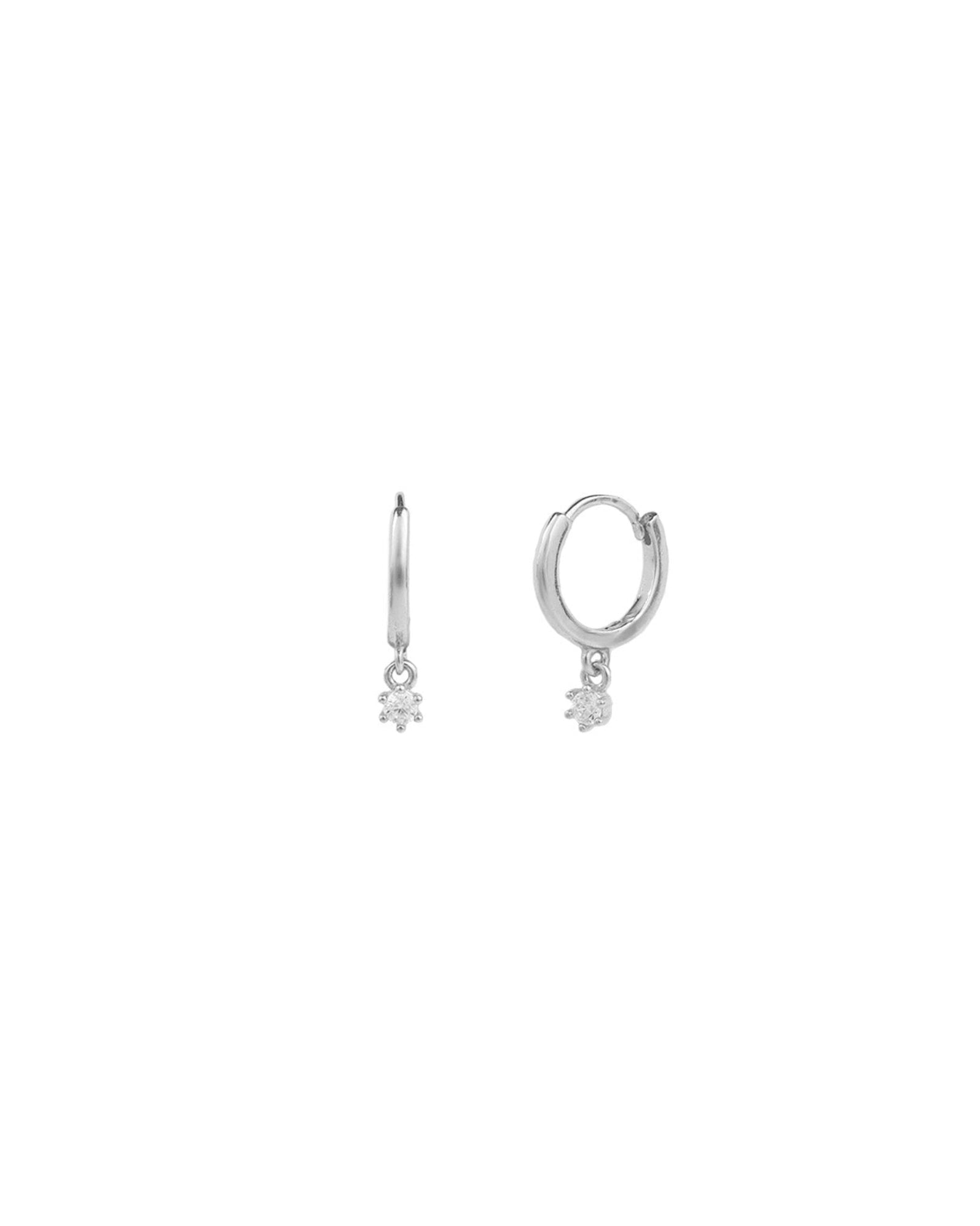 Quiet Icon-CZ Drop Huggies | 11mm-Earrings-Rhodium Plated Sterling Silver, Cubic Zirconia-Blue Ruby Jewellery-Vancouver Canada
