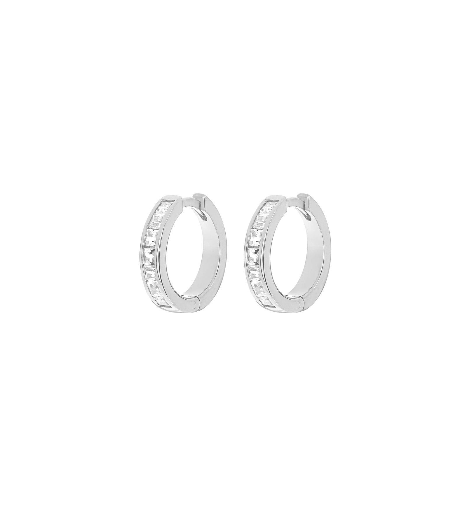 Quiet Icon-Channel CZ Huggies-Earrings-Rhodium Plated Sterling Silver, Cubic Zirconia-Blue Ruby Jewellery-Vancouver Canada