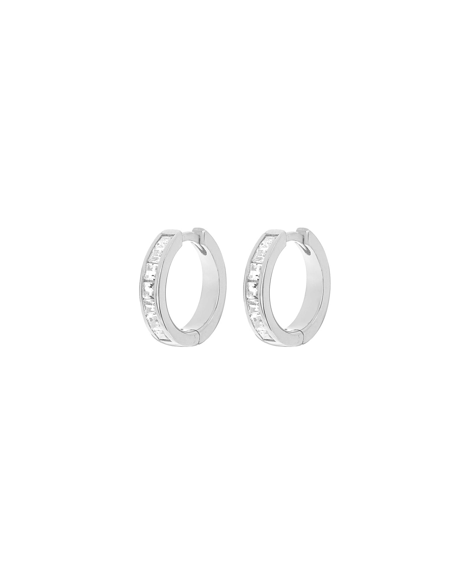 Quiet Icon-Channel CZ Huggies-Earrings-Rhodium Plated Sterling Silver, Cubic Zirconia-Blue Ruby Jewellery-Vancouver Canada