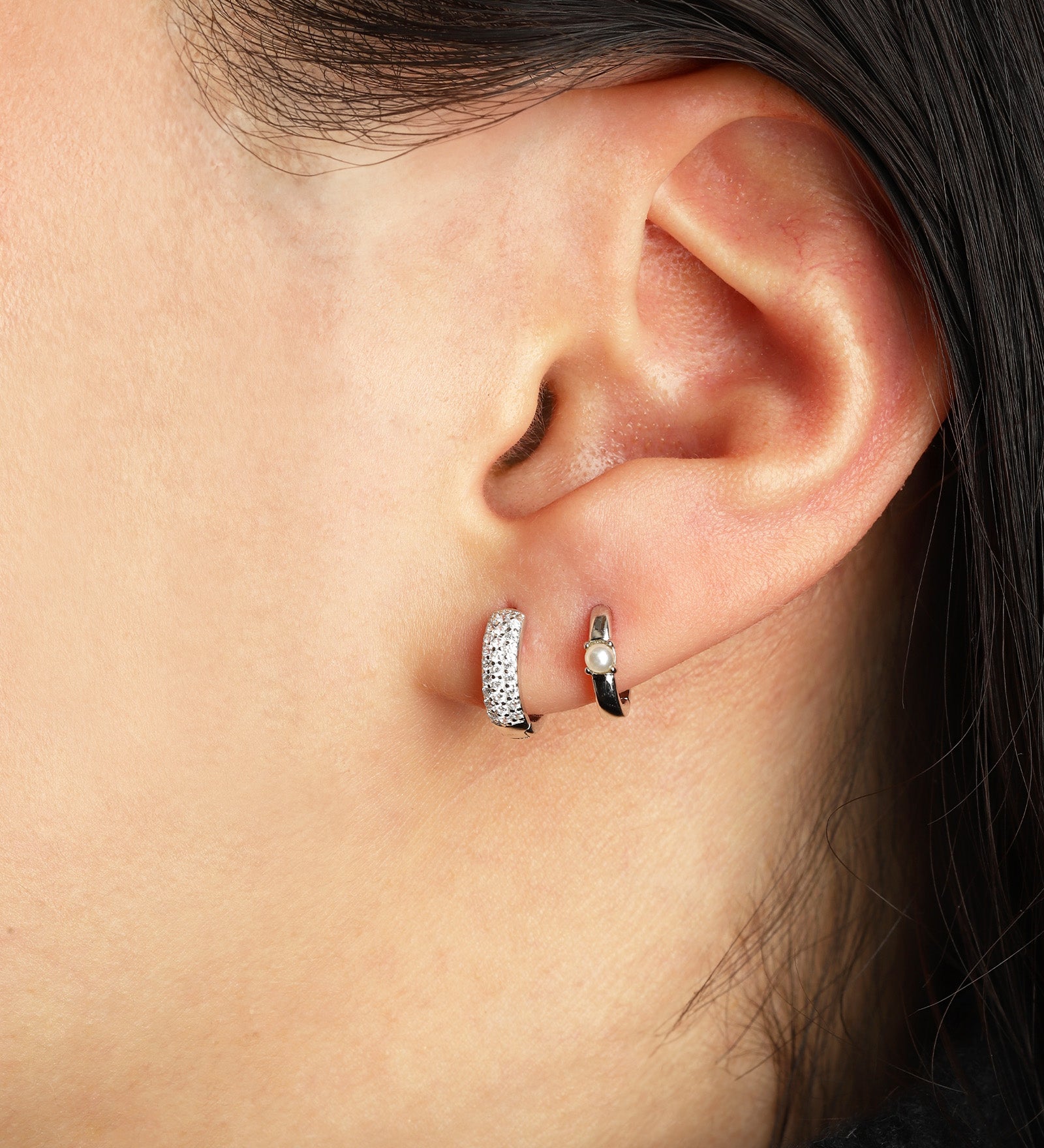 Quiet Icon-Solitaire Pearl Huggies | 11mm-Earrings-Blue Ruby Jewellery-Vancouver Canada