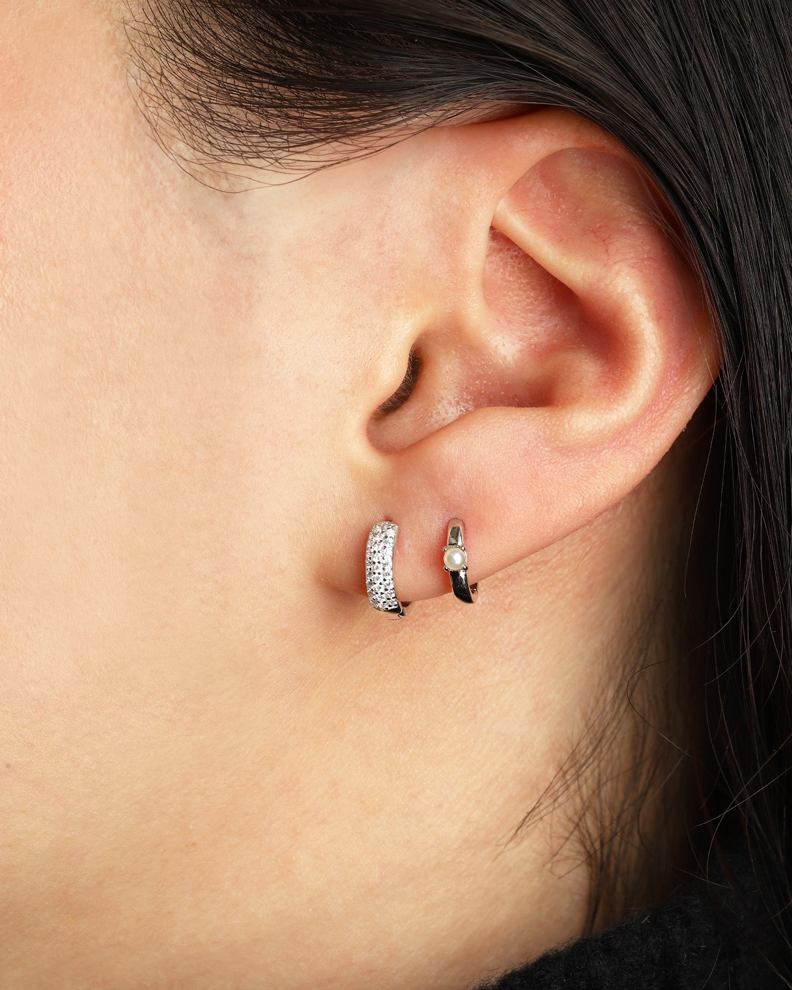 Quiet Icon-Solitaire Pearl Huggies | 11mm-Earrings-Blue Ruby Jewellery-Vancouver Canada