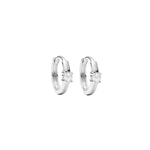 Quiet Icon-Solitaire Pearl Huggies | 11mm-Earrings-Rhodium Plated Sterling Silver, White Pearl-Blue Ruby Jewellery-Vancouver Canada