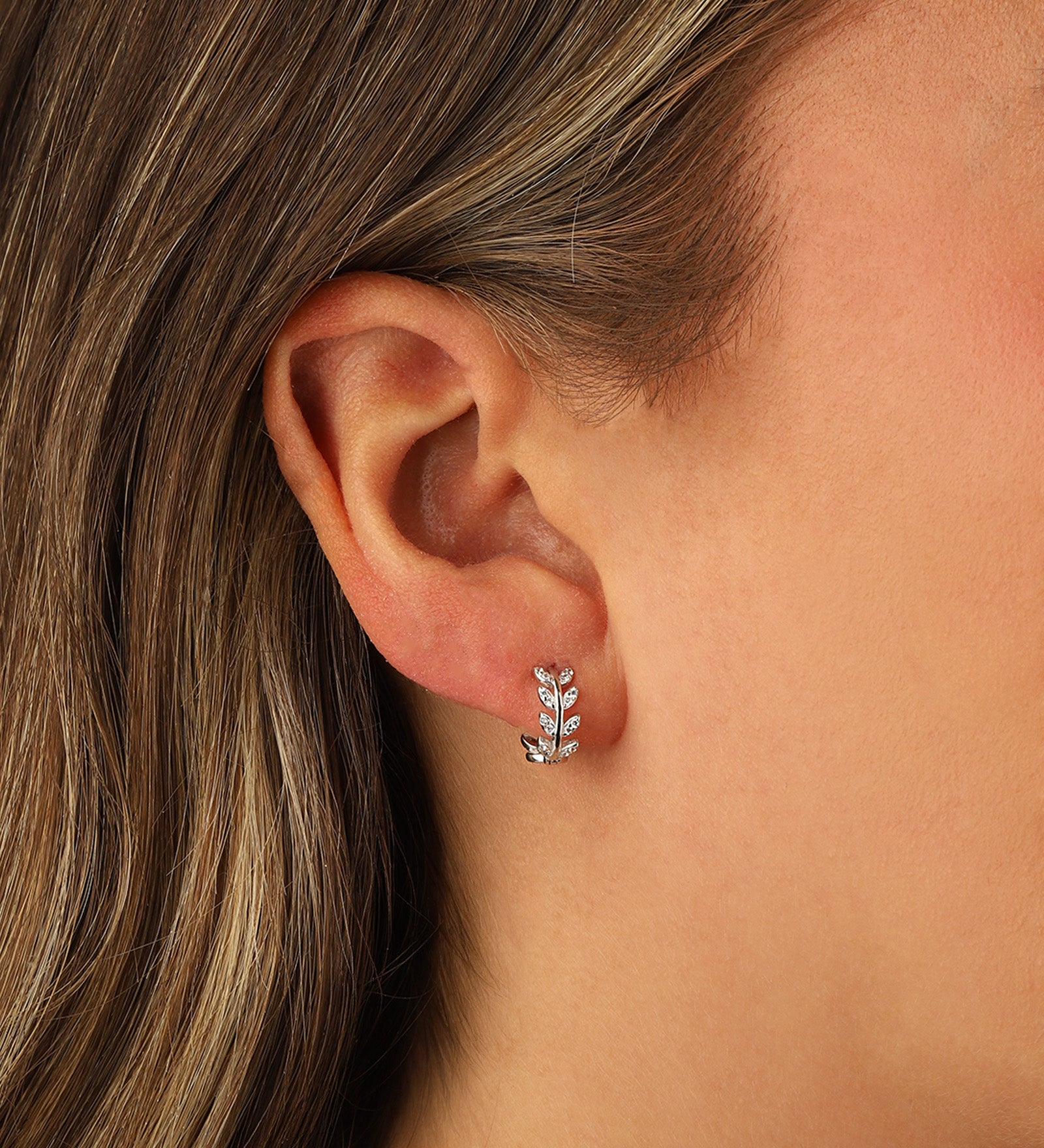 Quiet Icon-Leaf CZ Huggies-Earrings-Blue Ruby Jewellery-Vancouver Canada