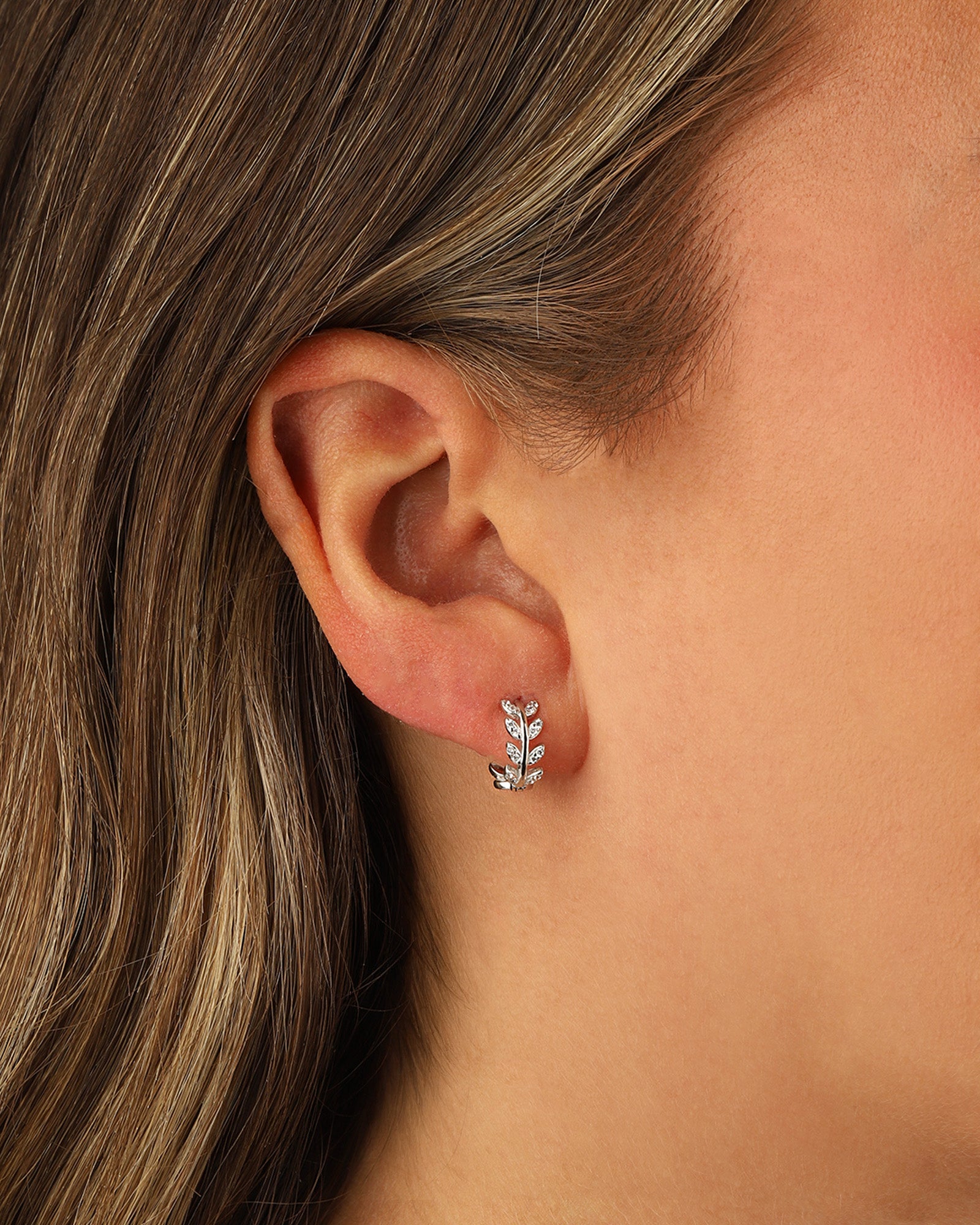 Quiet Icon-Leaf CZ Huggies-Earrings-Blue Ruby Jewellery-Vancouver Canada