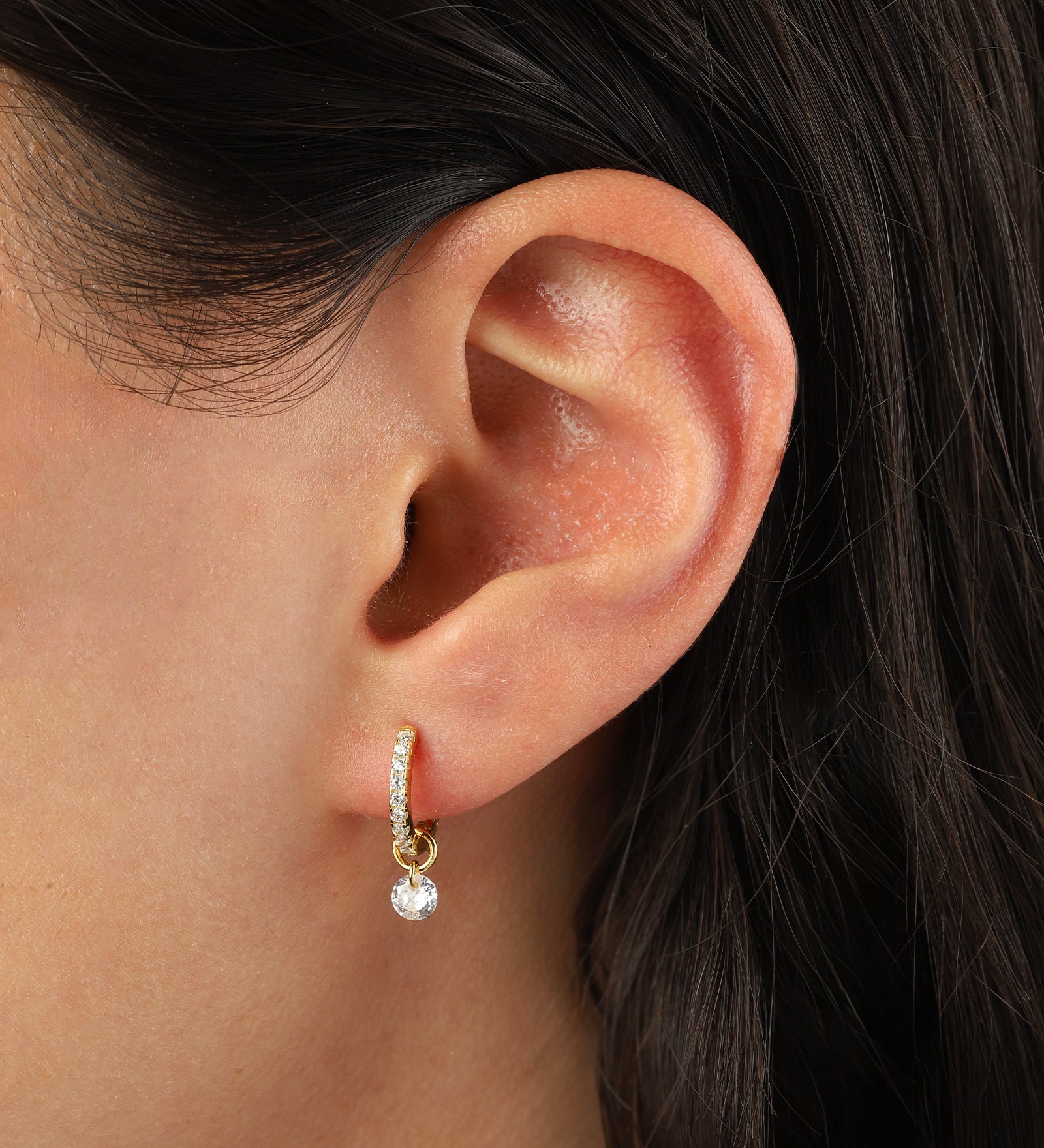 Quiet Icon-Pavé Float CZ Drop Huggies-Earrings-Blue Ruby Jewellery-Vancouver Canada