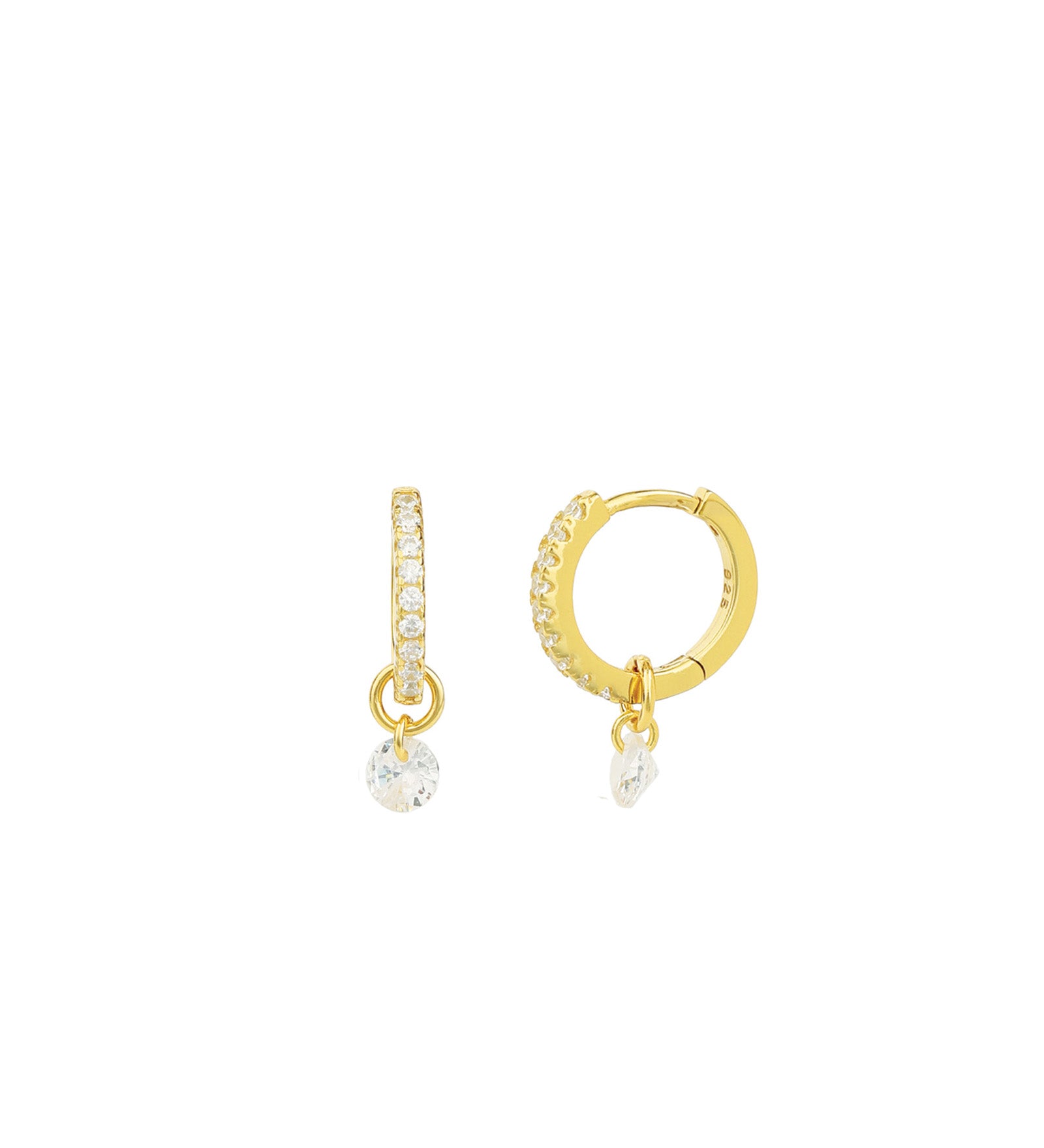 Quiet Icon-Pavé Float CZ Drop Huggies-Earrings-Blue Ruby Jewellery-Vancouver Canada