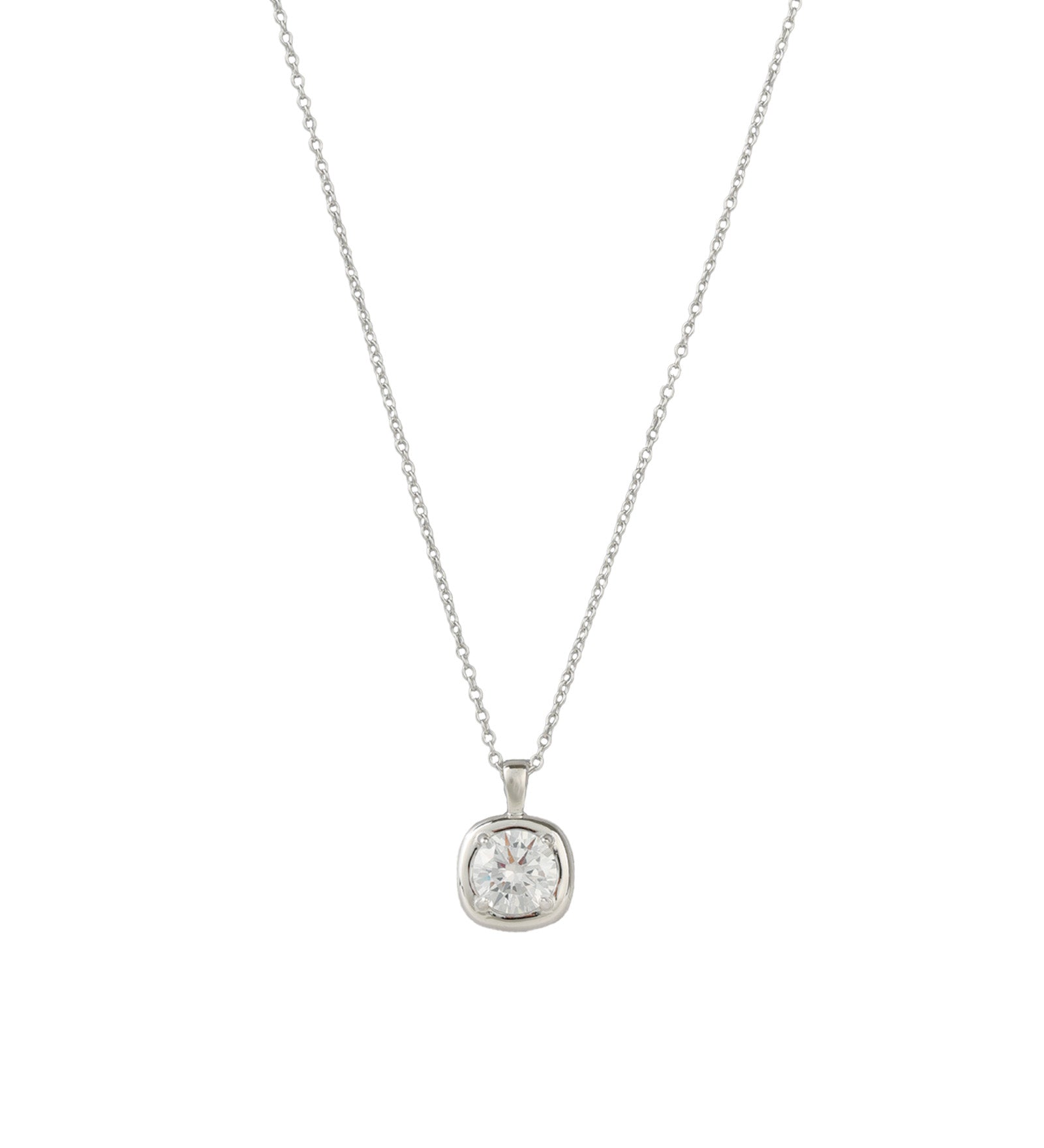 Quiet Icon-Round CZ Prong Bezel Necklace-Necklaces-Rhodium Plated Sterling Silver, Cubic Zirconia-Blue Ruby Jewellery-Vancouver Canada