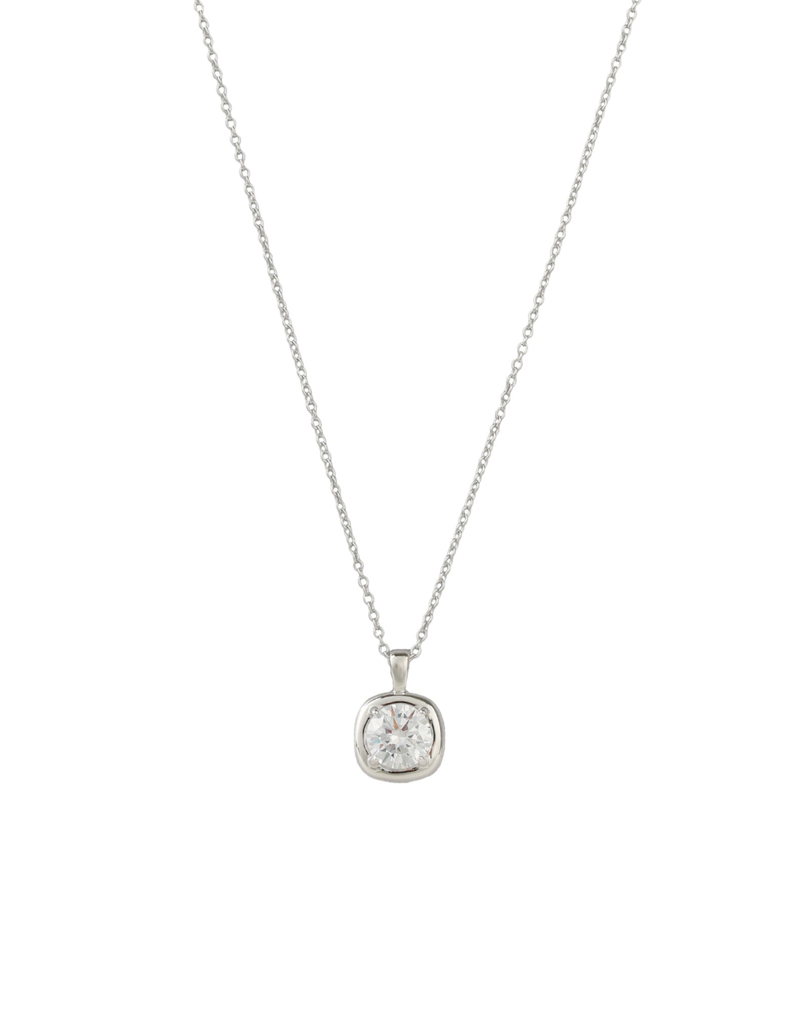 Quiet Icon-Round CZ Prong Bezel Necklace-Necklaces-Rhodium Plated Sterling Silver, Cubic Zirconia-Blue Ruby Jewellery-Vancouver Canada
