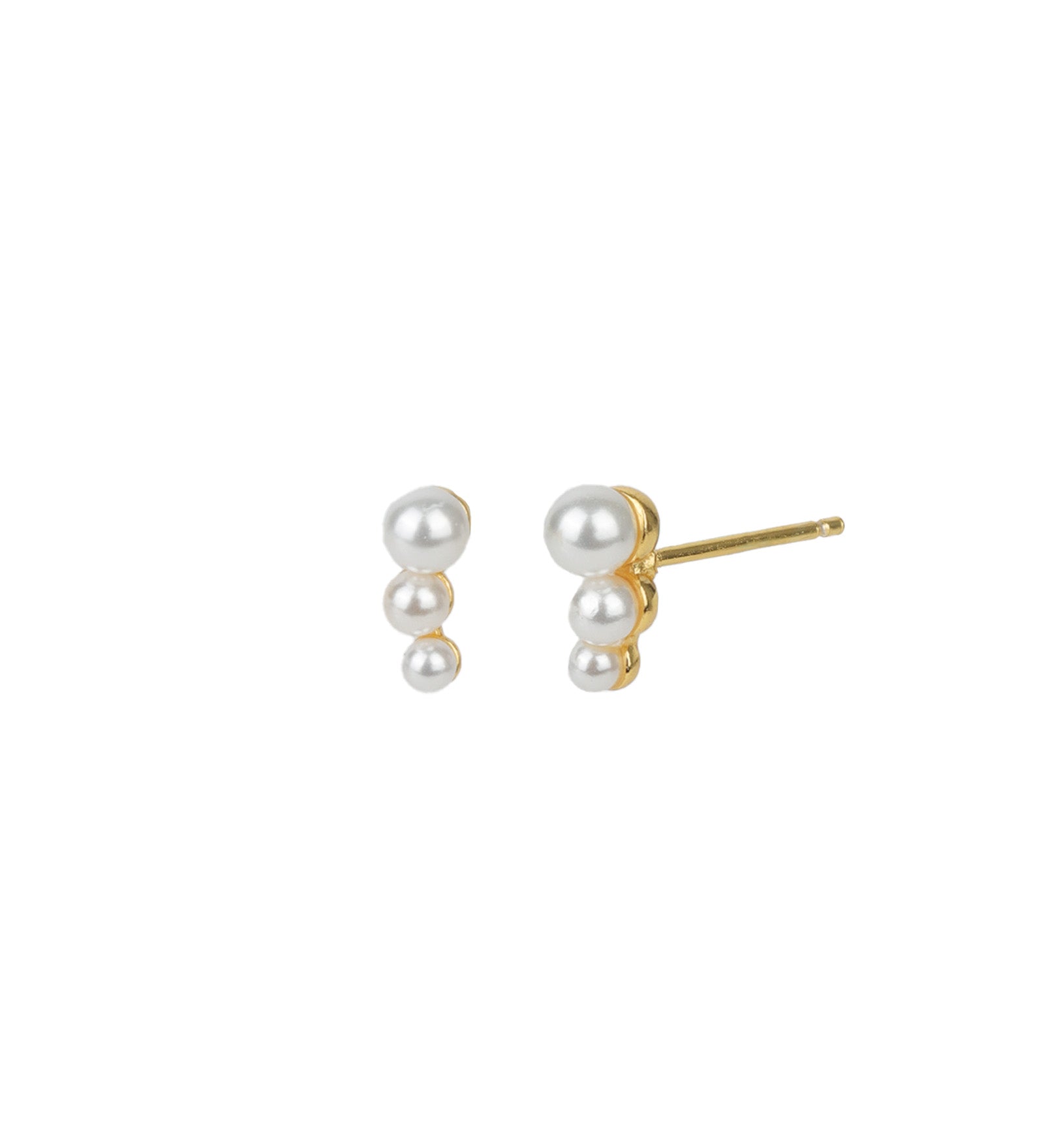 Three Gradual Pearl Studs 14k Gold Vermeil, White Pearl