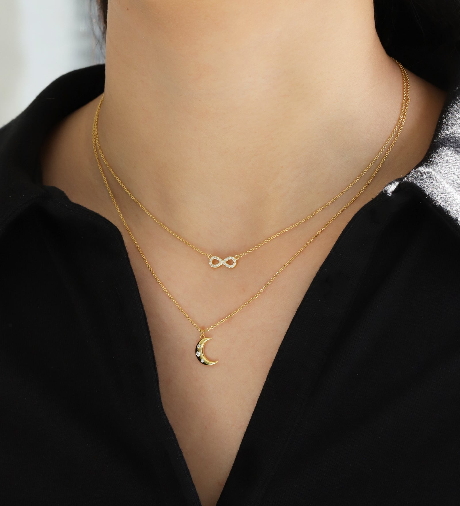 Quiet Icon-Crescent Moon Three CZ Necklace-Necklaces-Blue Ruby Jewellery-Vancouver Canada