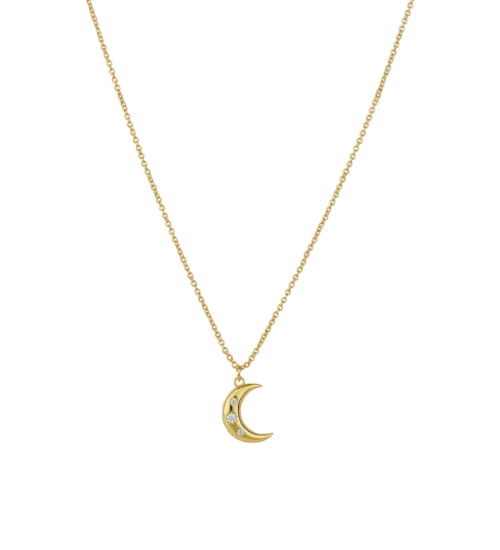 Crescent Moon Three CZ Necklace 14k Gold Vermeil, Cubic Zirconia