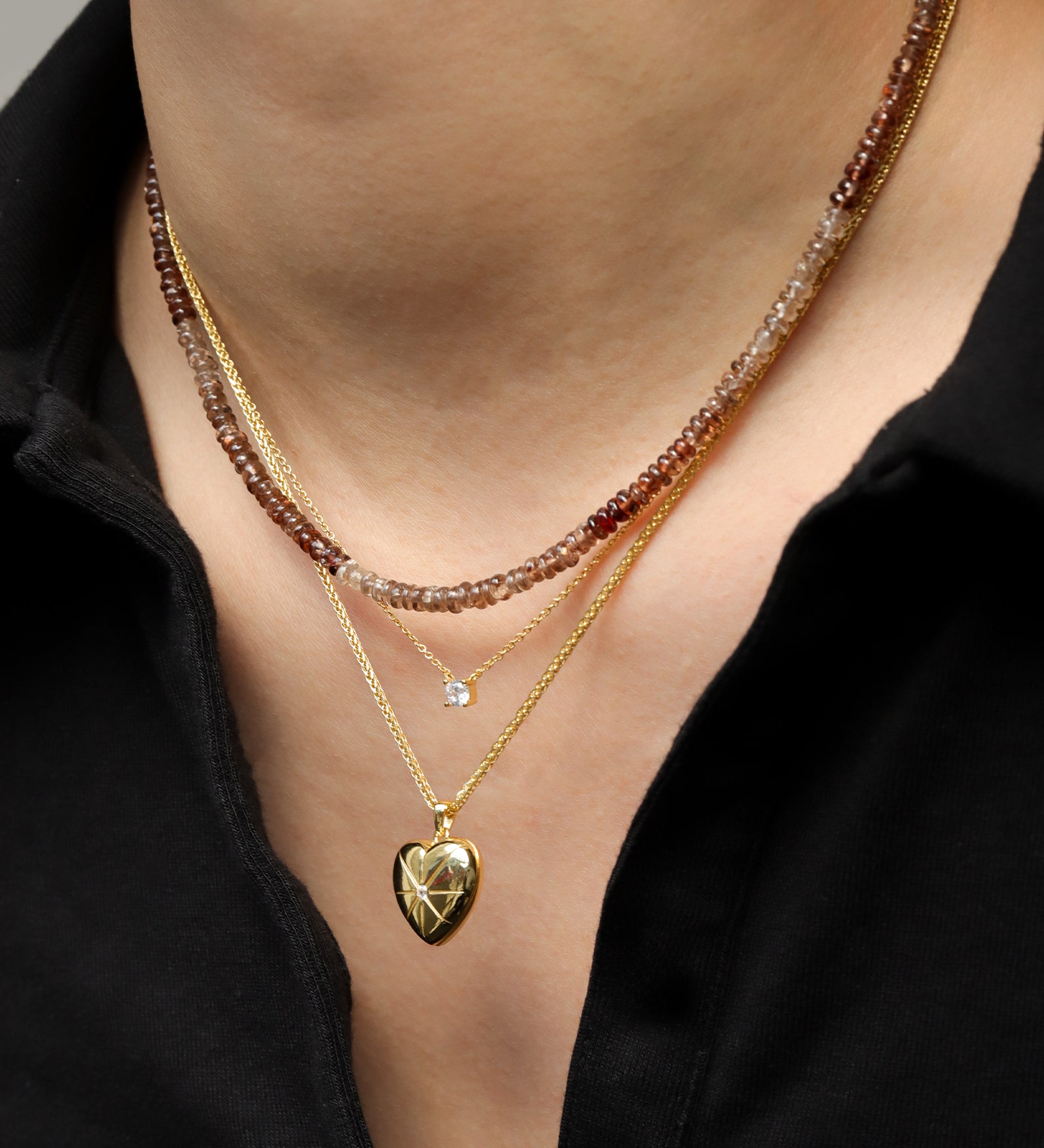 Quiet Icon-Heart Starburst Single CZ Locket-Necklaces-Blue Ruby Jewellery-Vancouver Canada