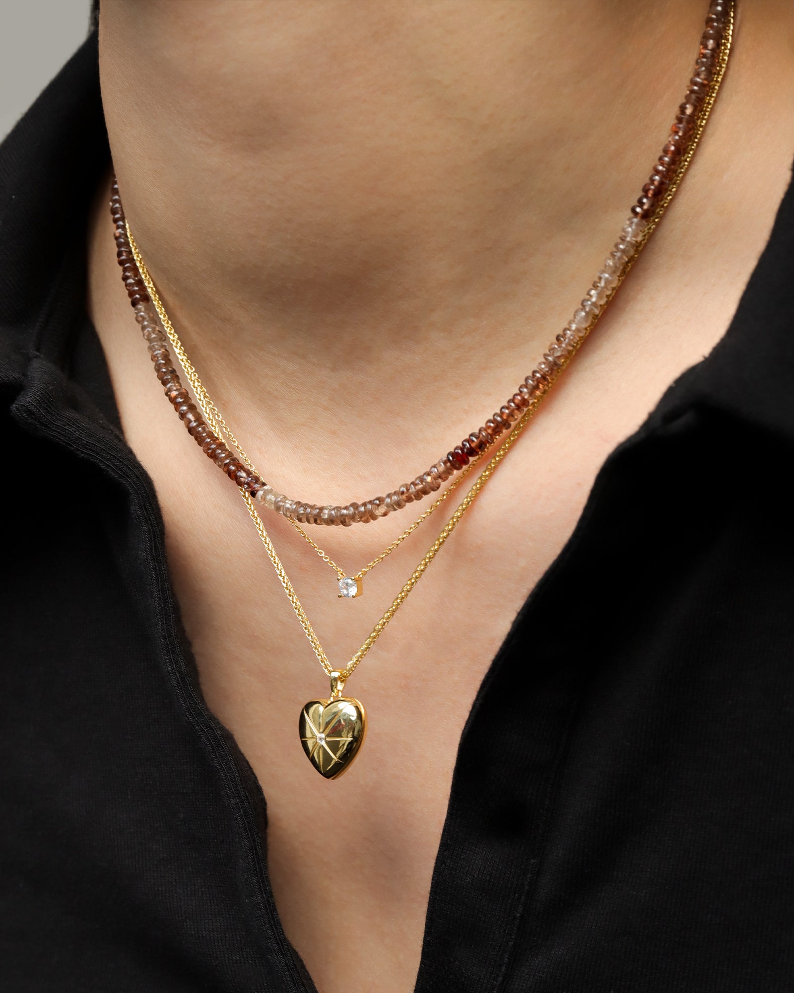 Quiet Icon-Heart Starburst Single CZ Locket-Necklaces-Blue Ruby Jewellery-Vancouver Canada
