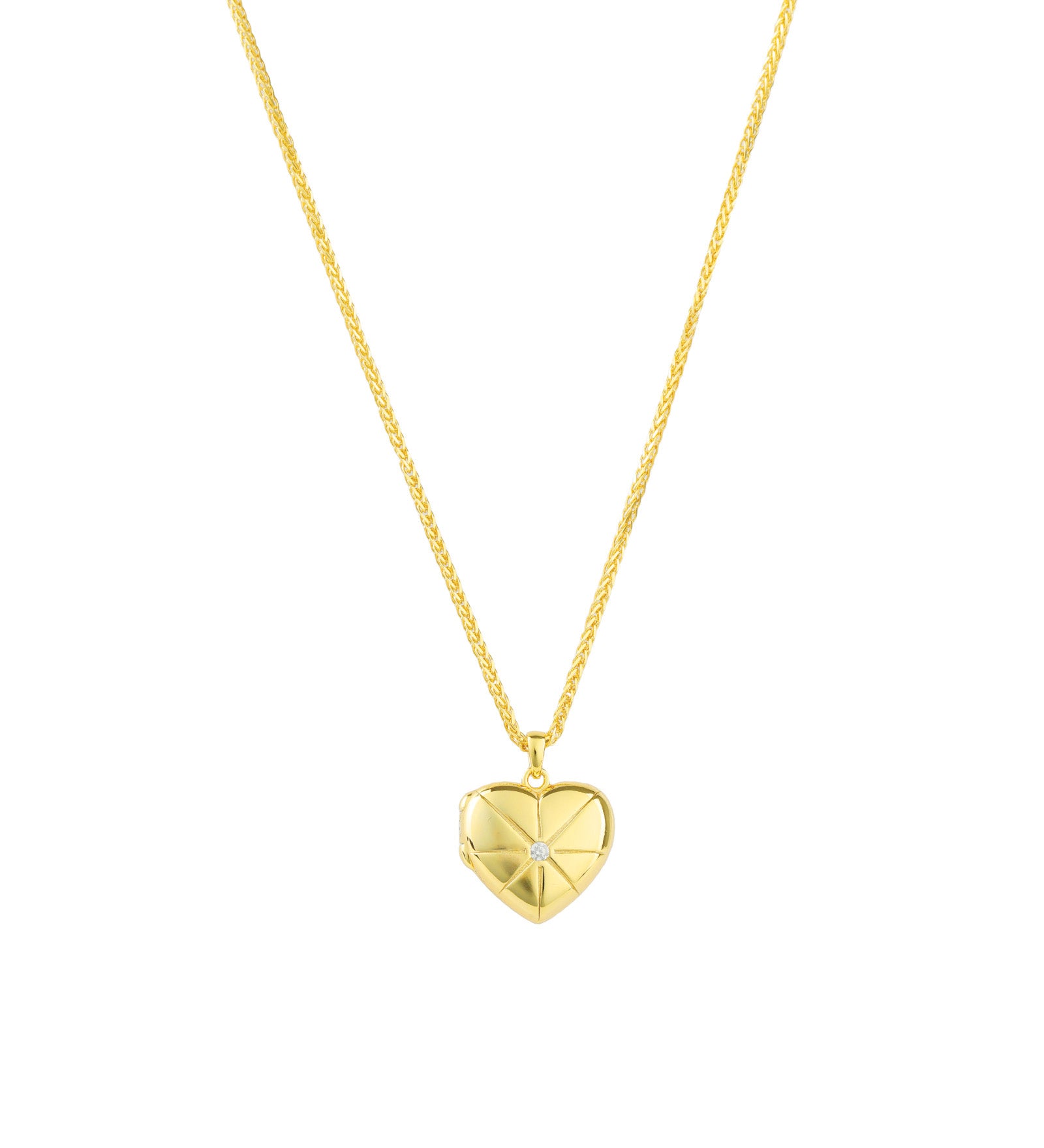 Quiet Icon-Heart Starburst Single CZ Locket-Necklaces-14k Gold Vermeil, Cubic Zirconia-Blue Ruby Jewellery-Vancouver Canada