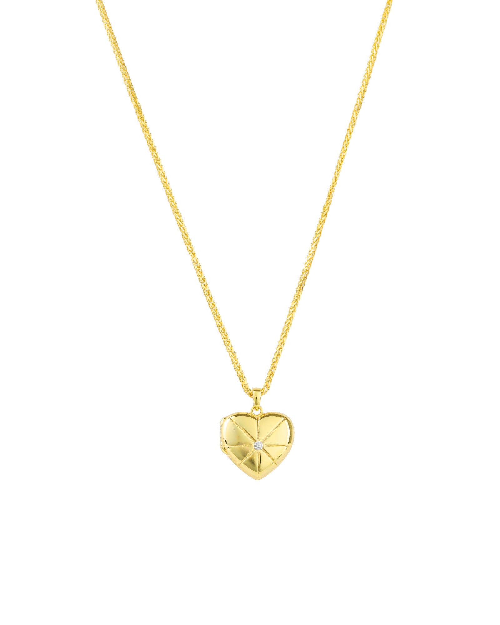 Quiet Icon-Heart Starburst Single CZ Locket-Necklaces-14k Gold Vermeil, Cubic Zirconia-Blue Ruby Jewellery-Vancouver Canada