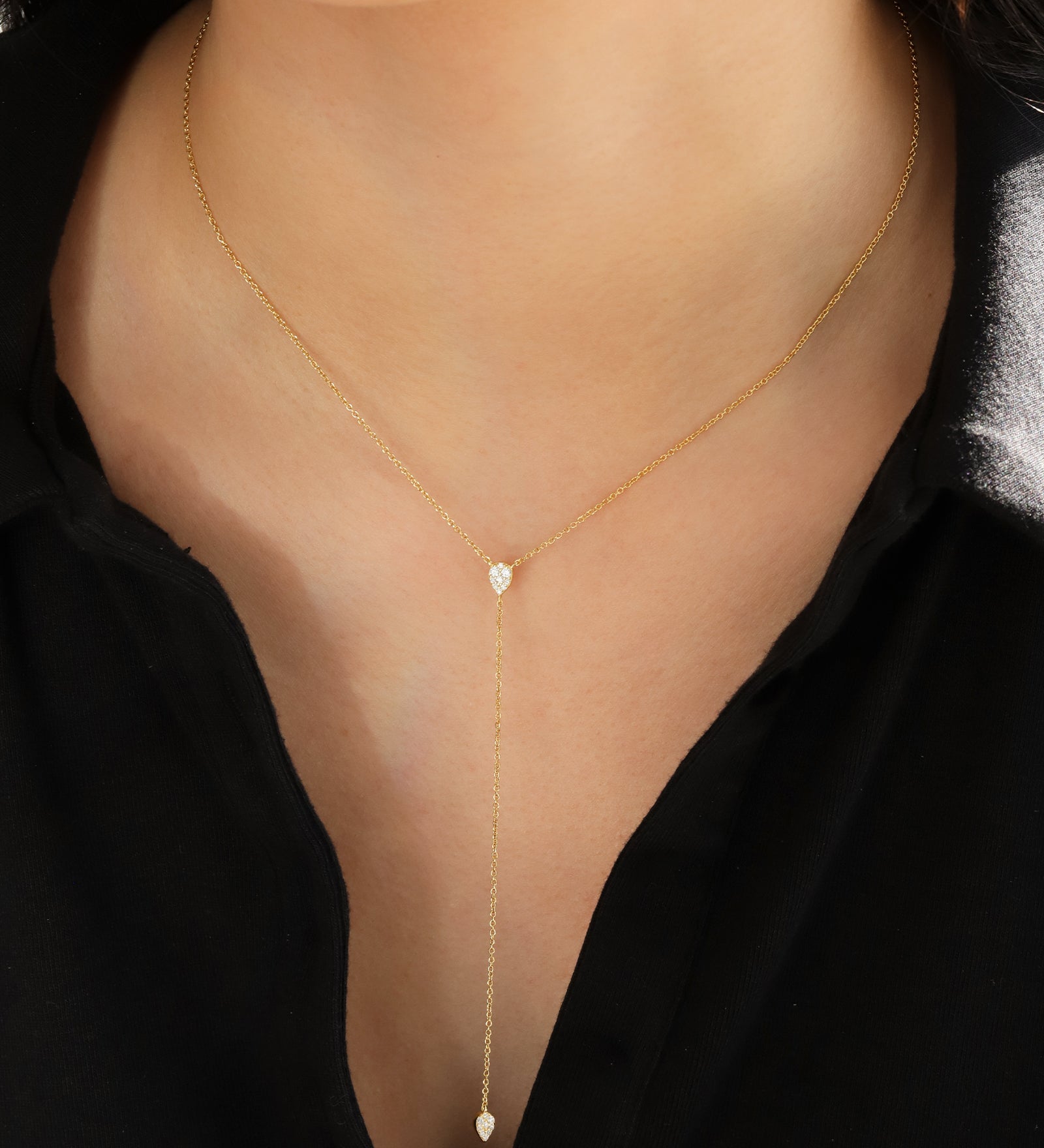 Quiet Icon-Teardrop Pavé Y Necklace-Necklaces-Blue Ruby Jewellery-Vancouver Canada