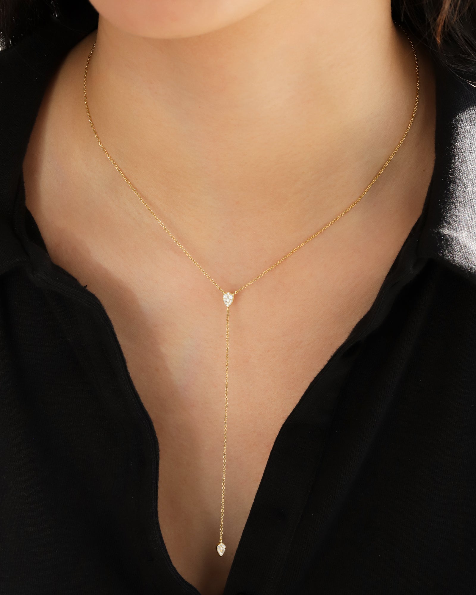 Quiet Icon-Teardrop Pavé Y Necklace-Necklaces-Blue Ruby Jewellery-Vancouver Canada