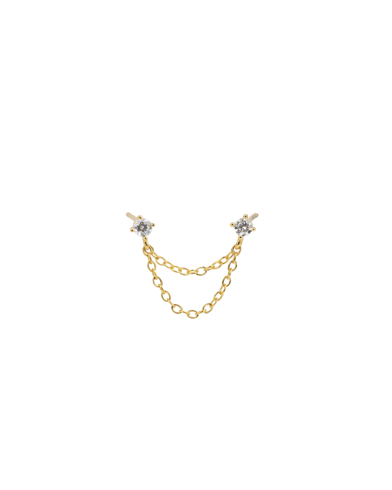 Quiet Icon-Double CZ Chain Stud-Earrings-14k Gold Vermeil, Cubic Zirconia-Blue Ruby Jewellery-Vancouver Canada