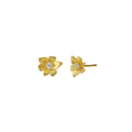 Quiet Icon-Vintage Flower Single CZ Stud-Earrings-14k Gold Vermeil, Cubic Zirconia-Blue Ruby Jewellery-Vancouver Canada