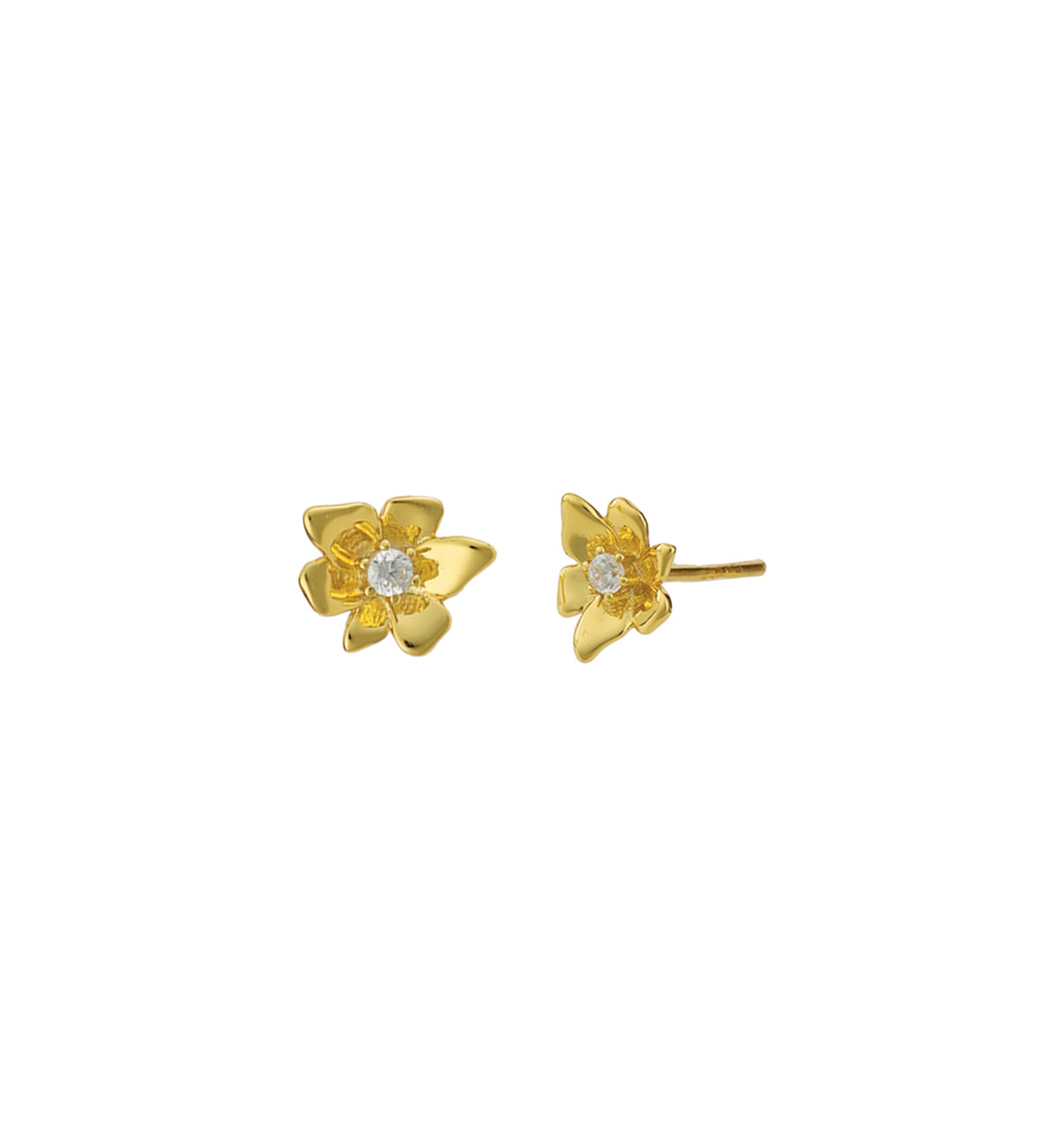 Quiet Icon-Vintage Flower Single CZ Stud-Earrings-14k Gold Vermeil, Cubic Zirconia-Blue Ruby Jewellery-Vancouver Canada