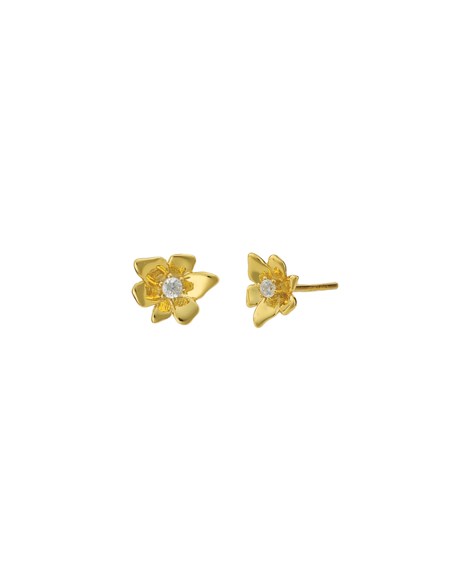Quiet Icon-Vintage Flower Single CZ Stud-Earrings-14k Gold Vermeil, Cubic Zirconia-Blue Ruby Jewellery-Vancouver Canada