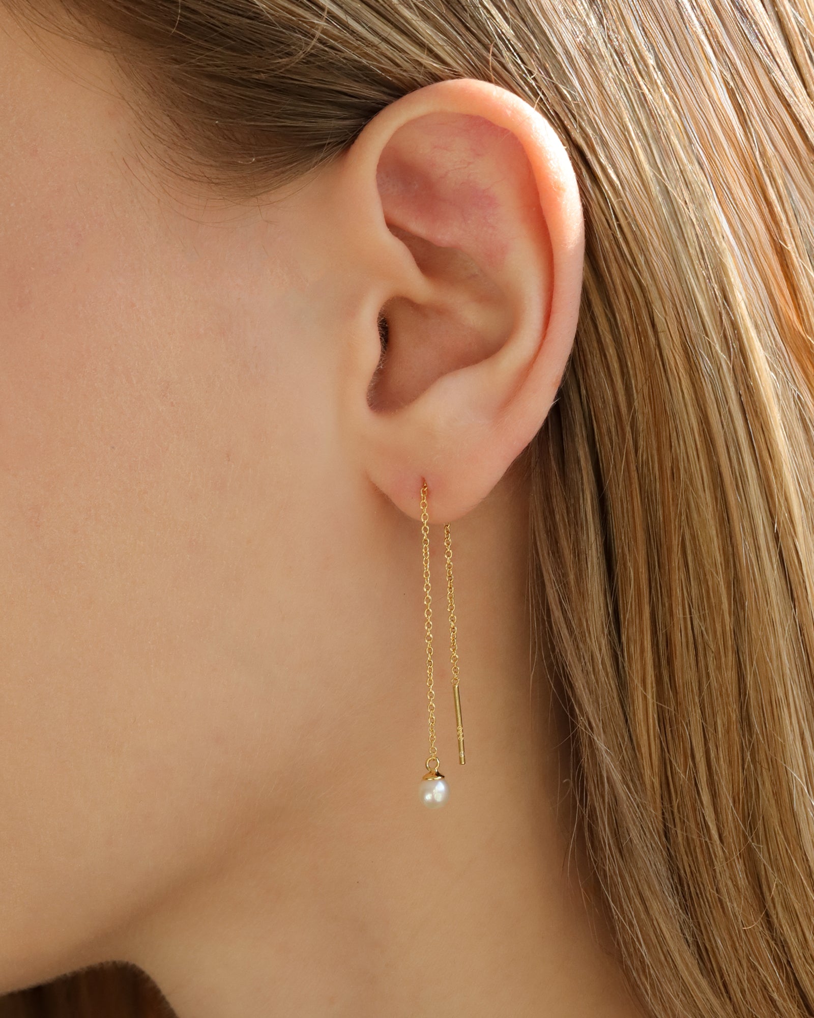 Quiet Icon-Pearl Chain Threaders-Earrings-Blue Ruby Jewellery-Vancouver Canada