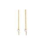 Quiet Icon-Pearl Chain Threaders-Earrings-14k Gold Plated, White Pearl-Blue Ruby Jewellery-Vancouver Canada