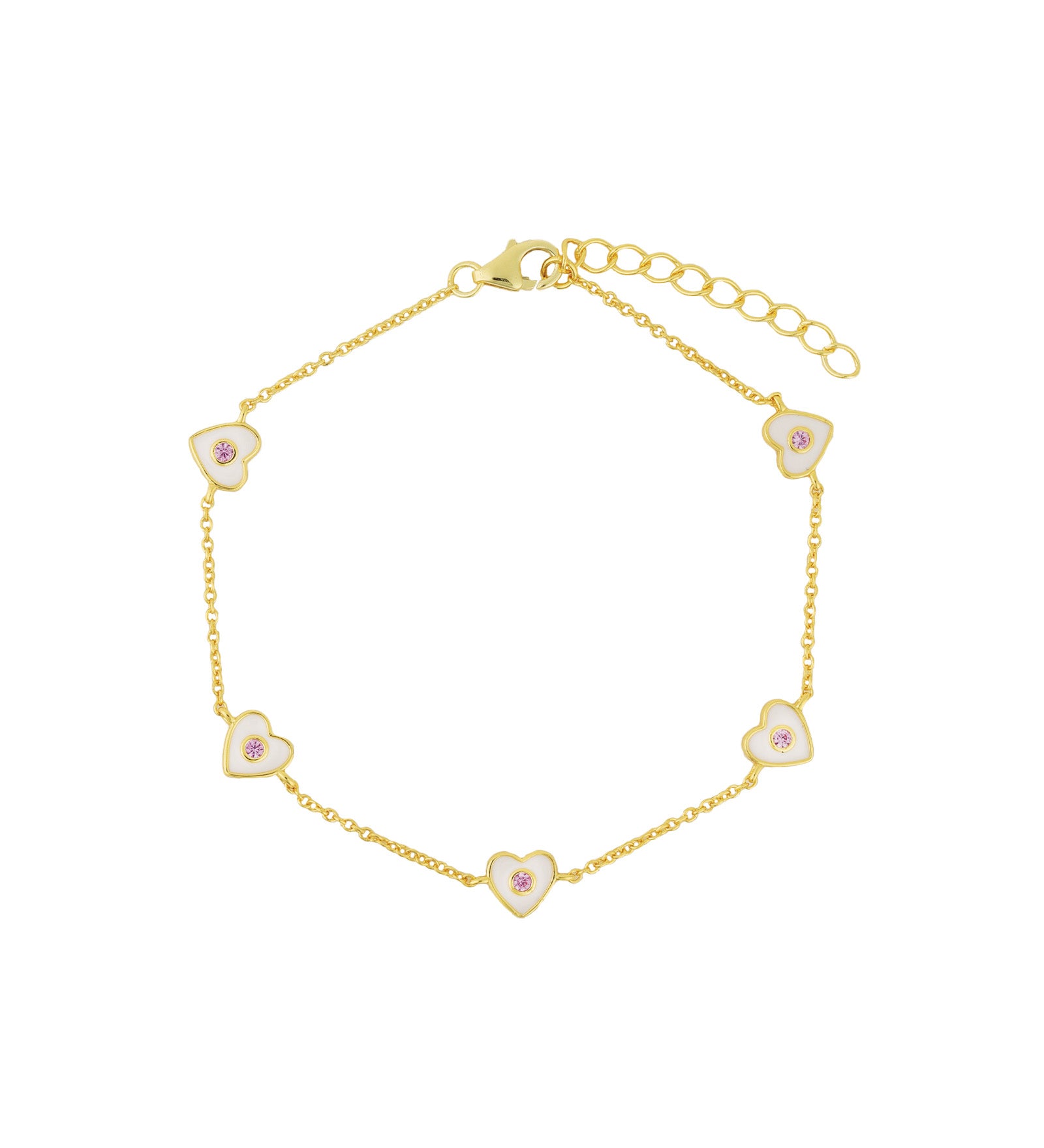 Quiet Icon-Enamel Five Heart CZ Bracelet-Bracelets-14k Gold Vermeil, Enamel-Blue Ruby Jewellery-Vancouver Canada