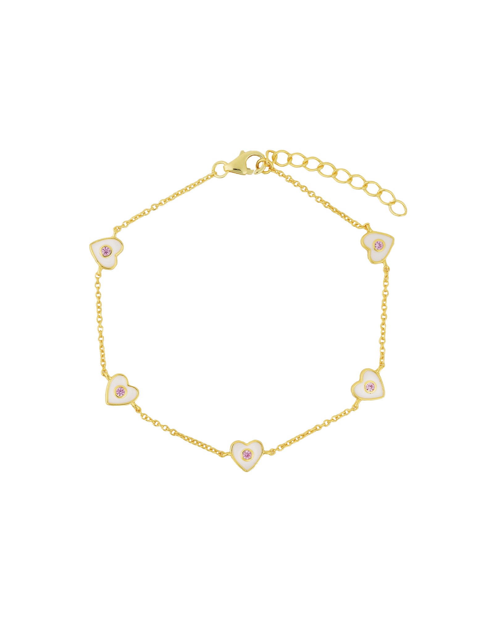 Quiet Icon-Enamel Five Heart CZ Bracelet-Bracelets-14k Gold Vermeil, Enamel-Blue Ruby Jewellery-Vancouver Canada