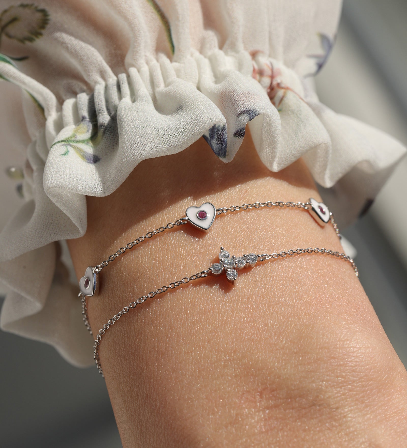 Quiet Icon-Enamel Five Heart CZ Bracelet-Bracelets-Blue Ruby Jewellery-Vancouver Canada