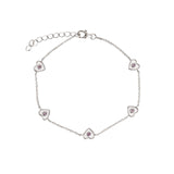 Quiet Icon-Enamel Five Heart CZ Bracelet-Bracelets-Rhodium Plated Sterling Silver, Enamel-Blue Ruby Jewellery-Vancouver Canada