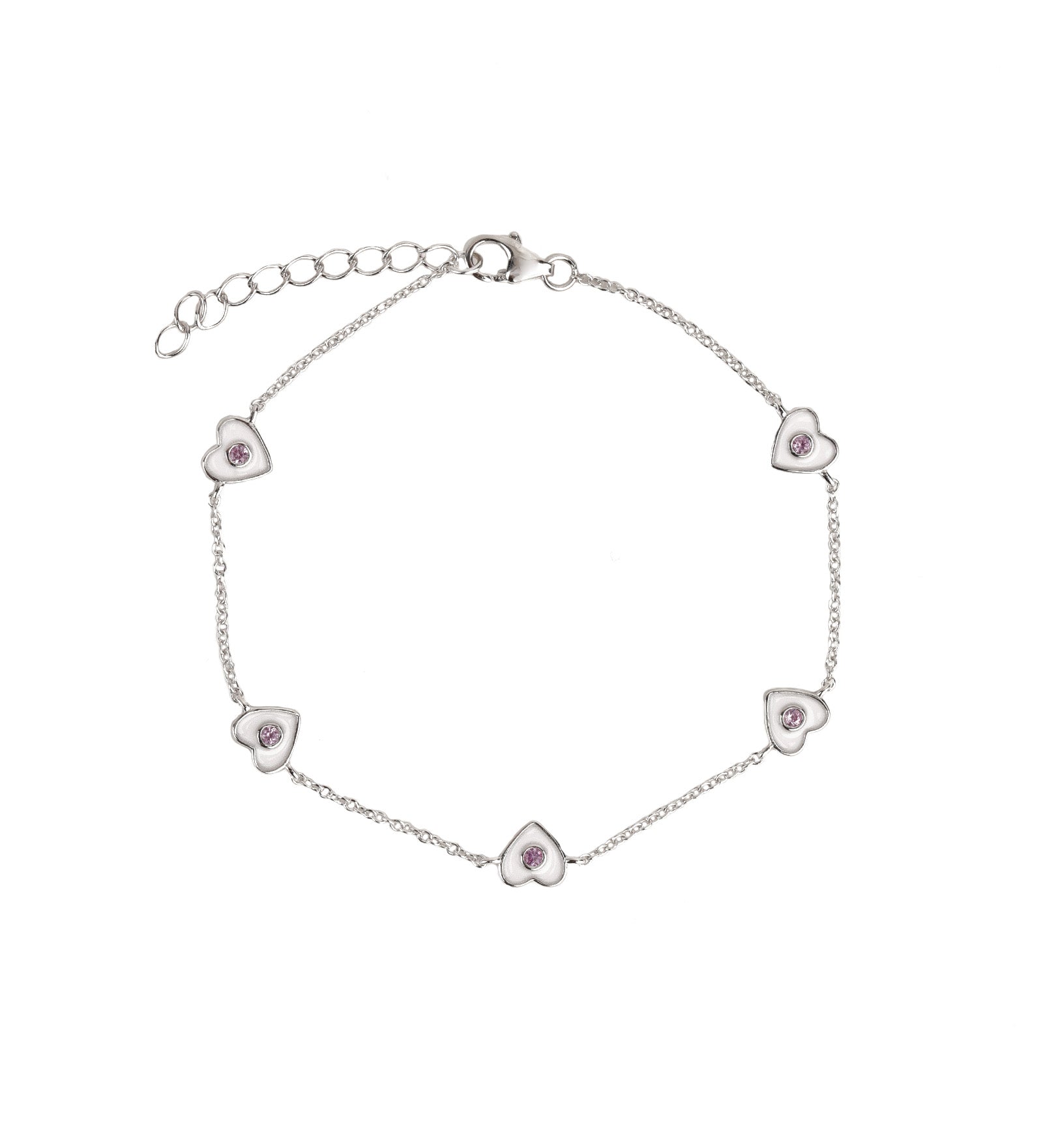 Quiet Icon-Enamel Five Heart CZ Bracelet-Bracelets-Rhodium Plated Sterling Silver, Enamel-Blue Ruby Jewellery-Vancouver Canada