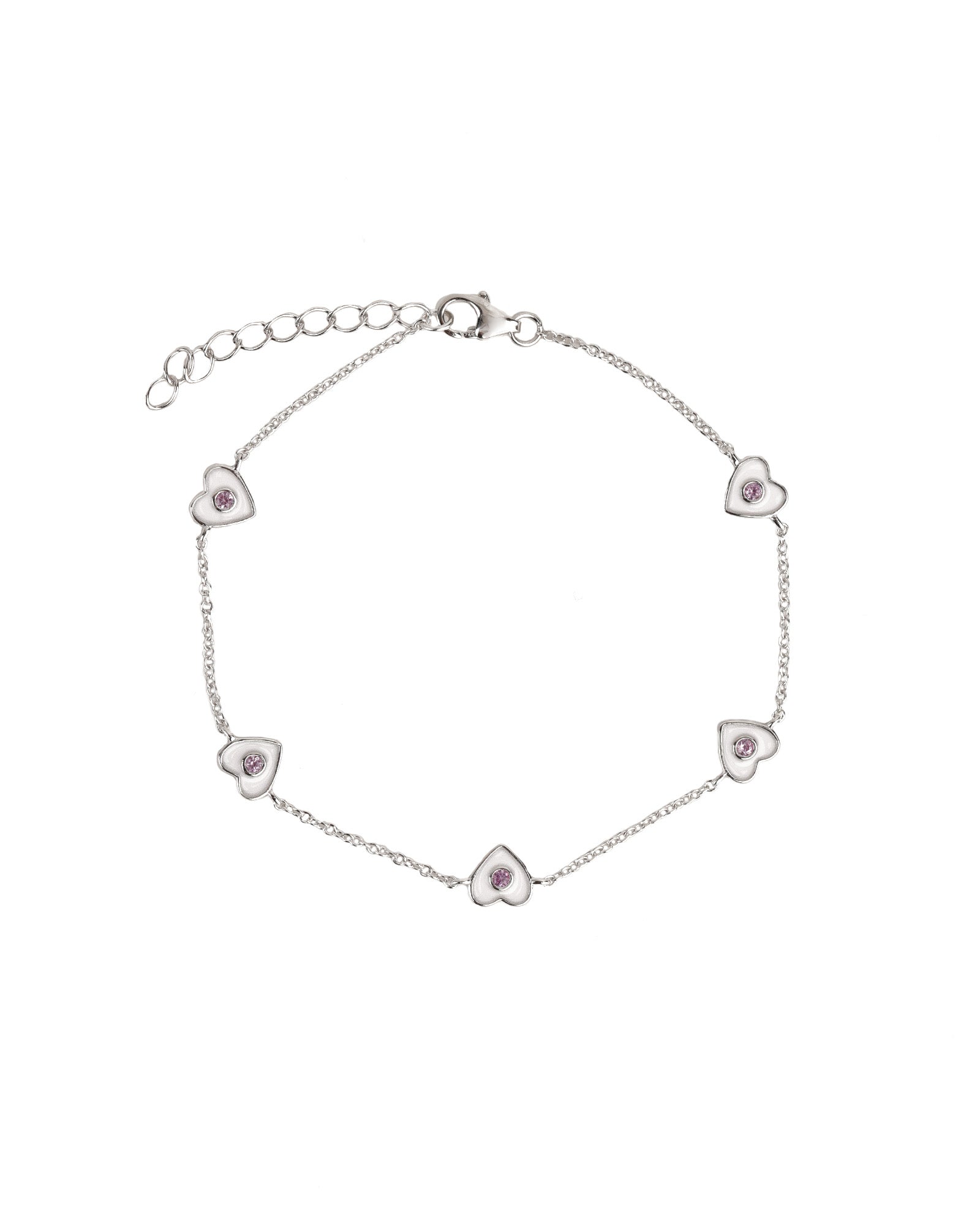 Quiet Icon-Enamel Five Heart CZ Bracelet-Bracelets-Rhodium Plated Sterling Silver, Enamel-Blue Ruby Jewellery-Vancouver Canada
