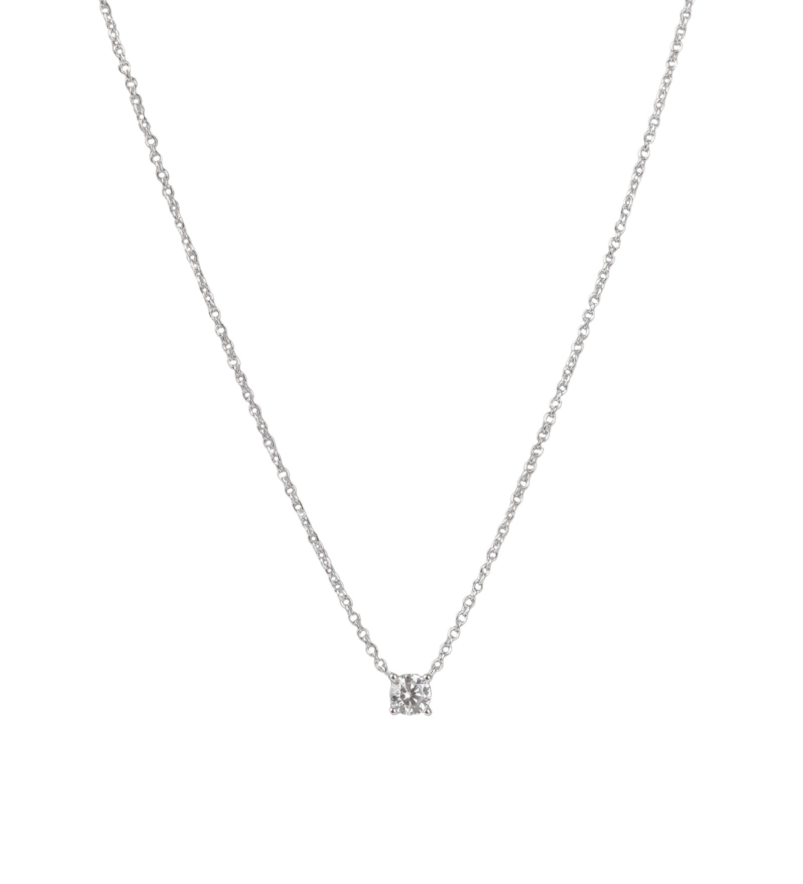 Quiet Icon-Solitaire CZ Necklace-Necklaces-Rhodium Plated Sterling Silver, Cubic Zirconia-Blue Ruby Jewellery-Vancouver Canada
