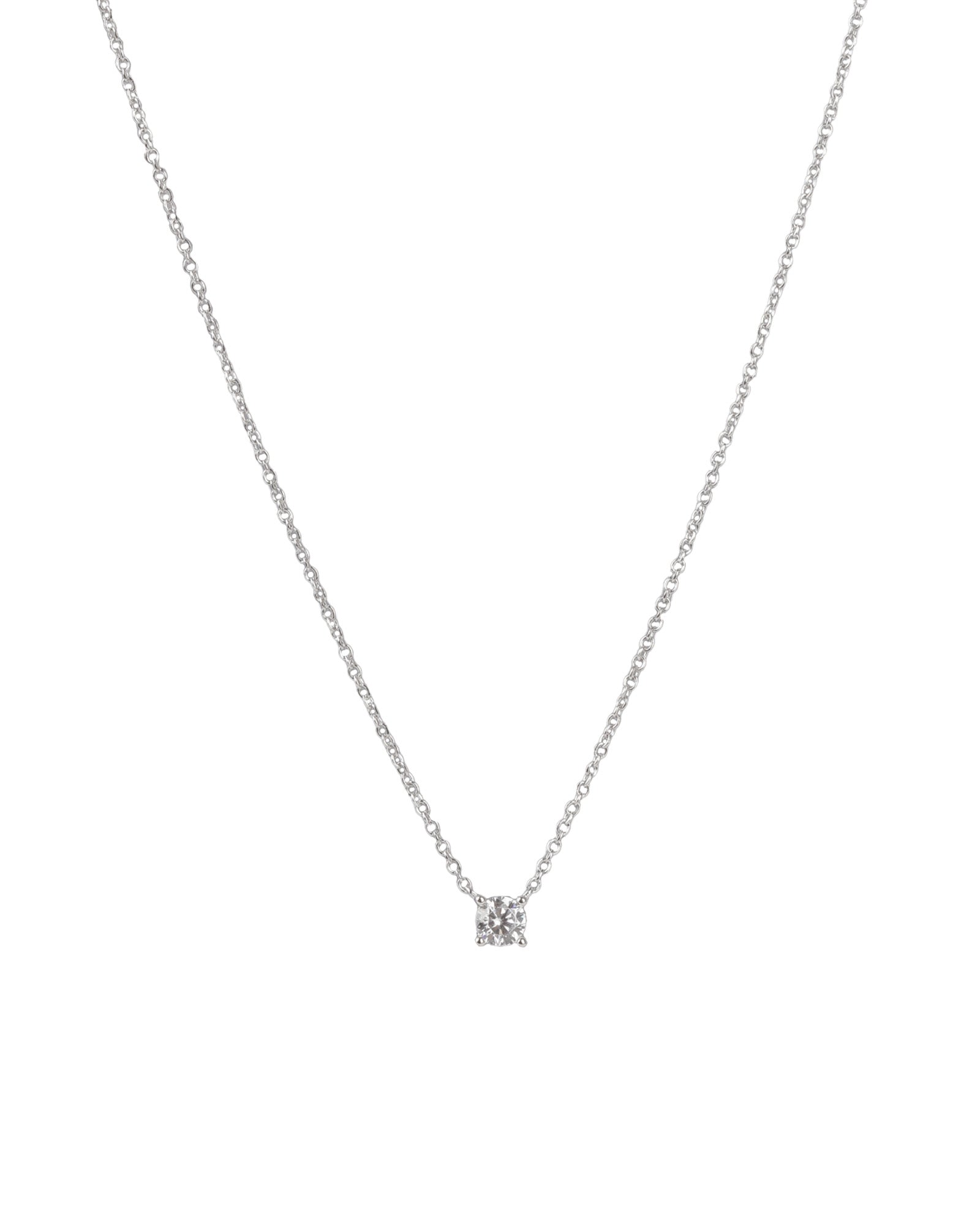 Quiet Icon-Solitaire CZ Necklace-Necklaces-Rhodium Plated Sterling Silver, Cubic Zirconia-Blue Ruby Jewellery-Vancouver Canada