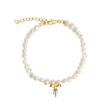 Quiet Icon-Bow Drop Pearl Bracelet-Bracelets-14k Gold Plated, White Pearl-Blue Ruby Jewellery-Vancouver Canada