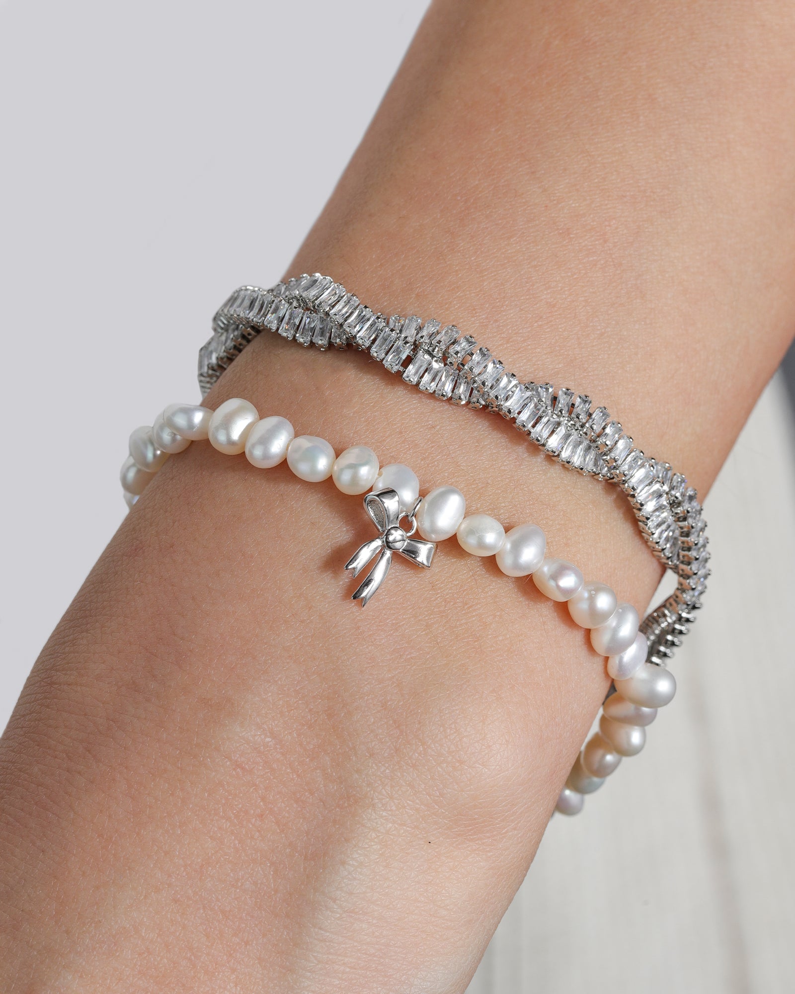 Quiet Icon-Bow Drop Pearl Bracelet-Bracelets-Blue Ruby Jewellery-Vancouver Canada
