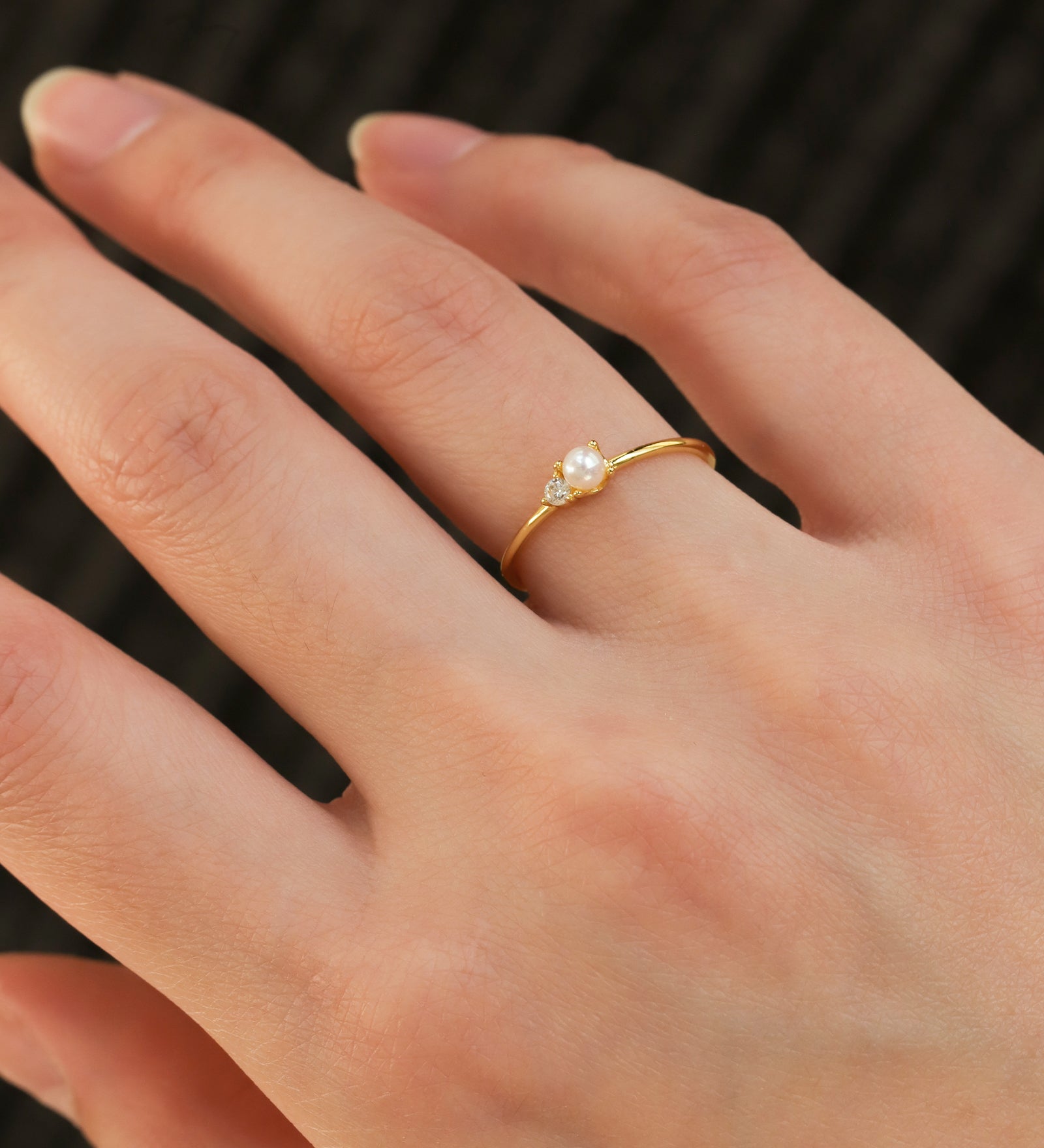 Quiet Icon-Single Pearl + CZ Ring-Rings-Blue Ruby Jewellery-Vancouver Canada