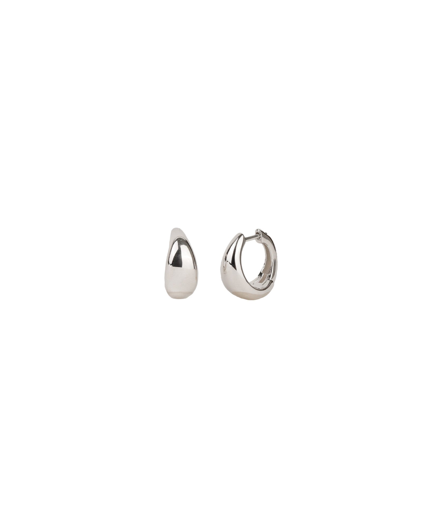 Quiet Icon-Tapered Dome Huggies-Earrings-Rhodium Plated Sterling Silver-Blue Ruby Jewellery-Vancouver Canada
