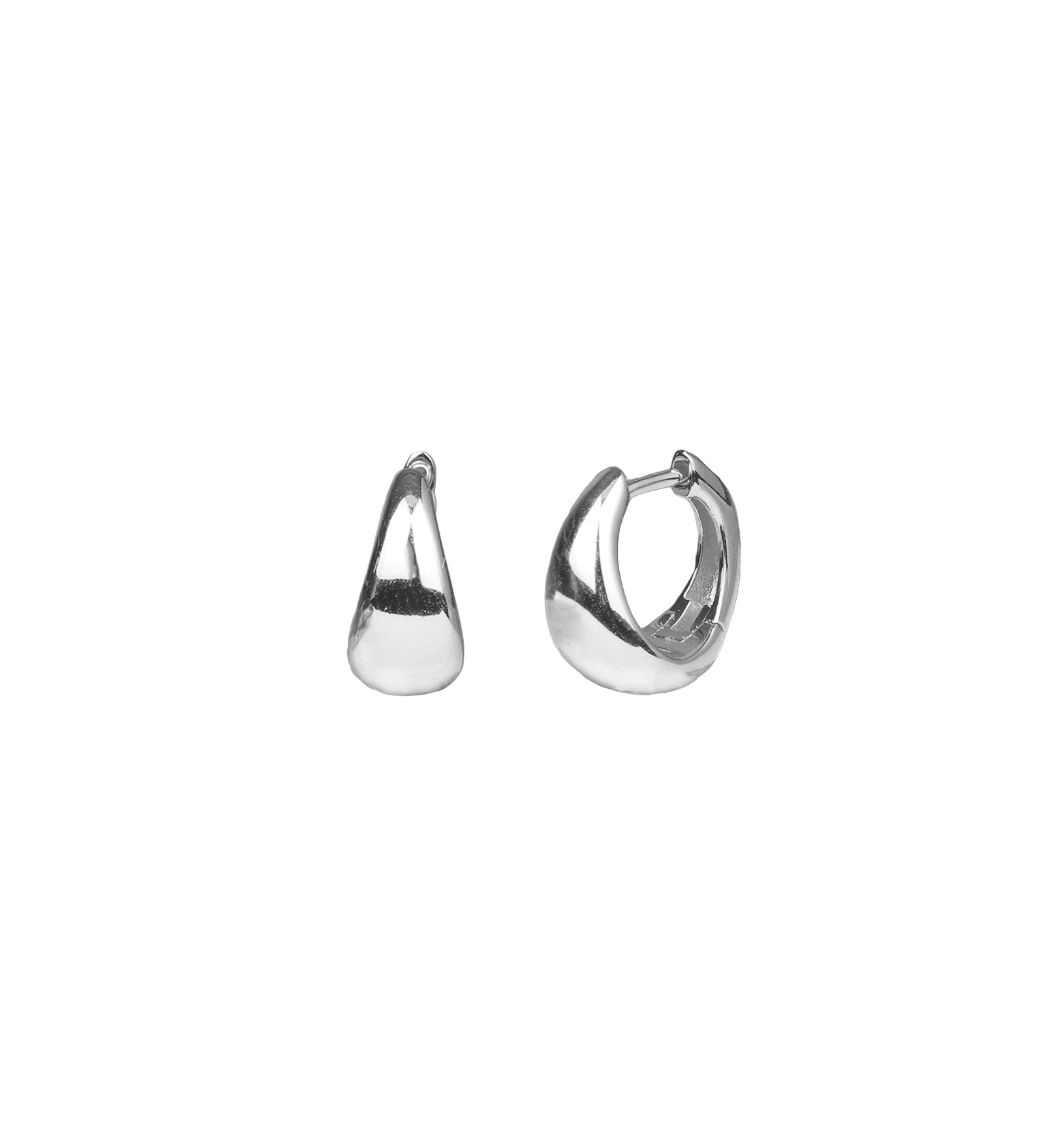 Quiet Icon-Tapered Dome Huggies-Earrings-Rhodium Plated Sterling Silver-Blue Ruby Jewellery-Vancouver Canada