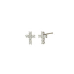 Quiet Icon-Cross CZ Studs-Earrings-Rhodium Plated Sterling Silver, Cubic Zirconia-Blue Ruby Jewellery-Vancouver Canada