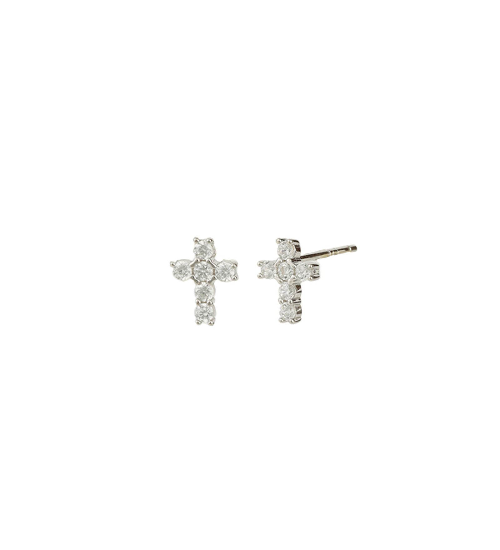 Quiet Icon-Cross CZ Studs-Earrings-Rhodium Plated Sterling Silver, Cubic Zirconia-Blue Ruby Jewellery-Vancouver Canada