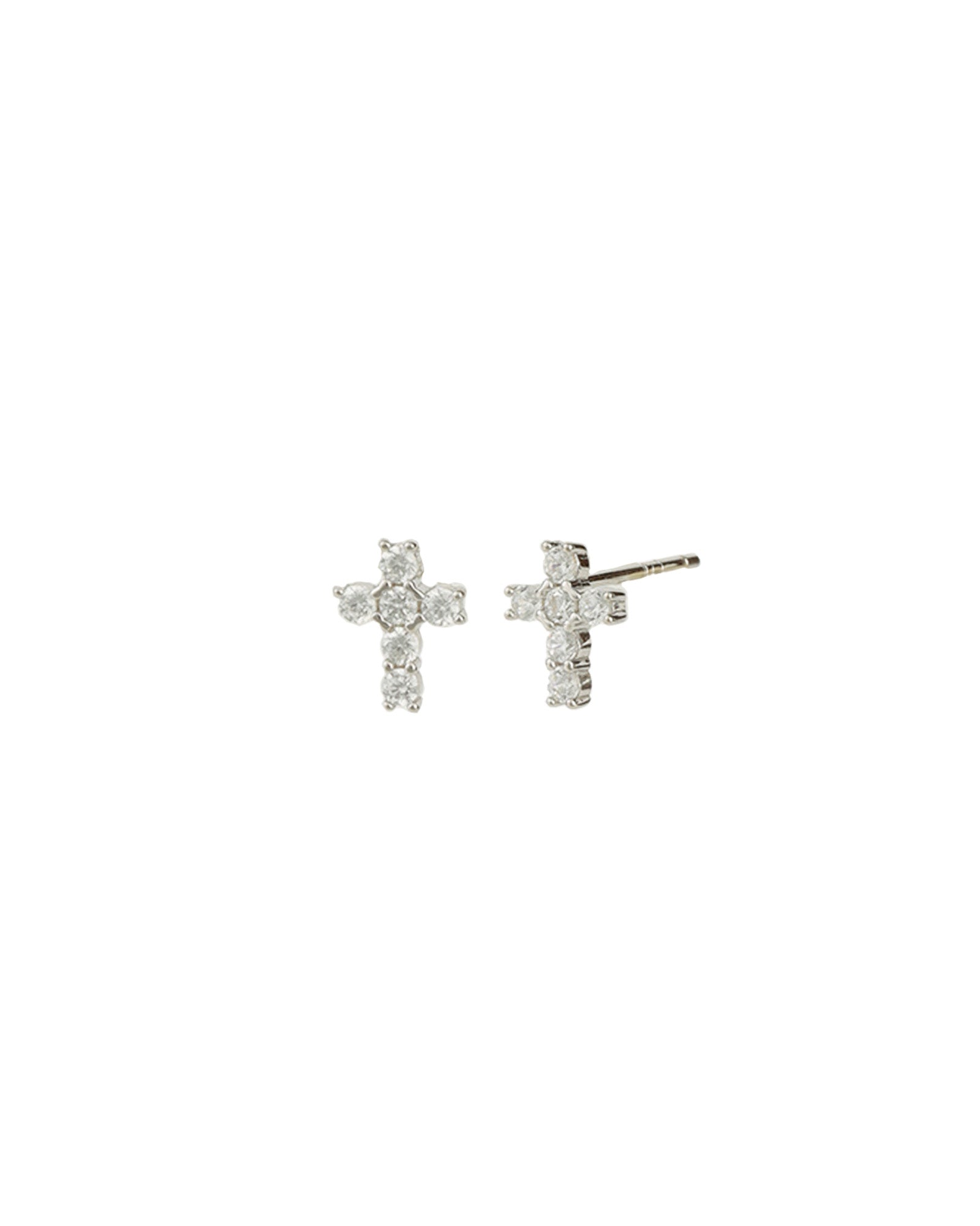 Quiet Icon-Cross CZ Studs-Earrings-Rhodium Plated Sterling Silver, Cubic Zirconia-Blue Ruby Jewellery-Vancouver Canada