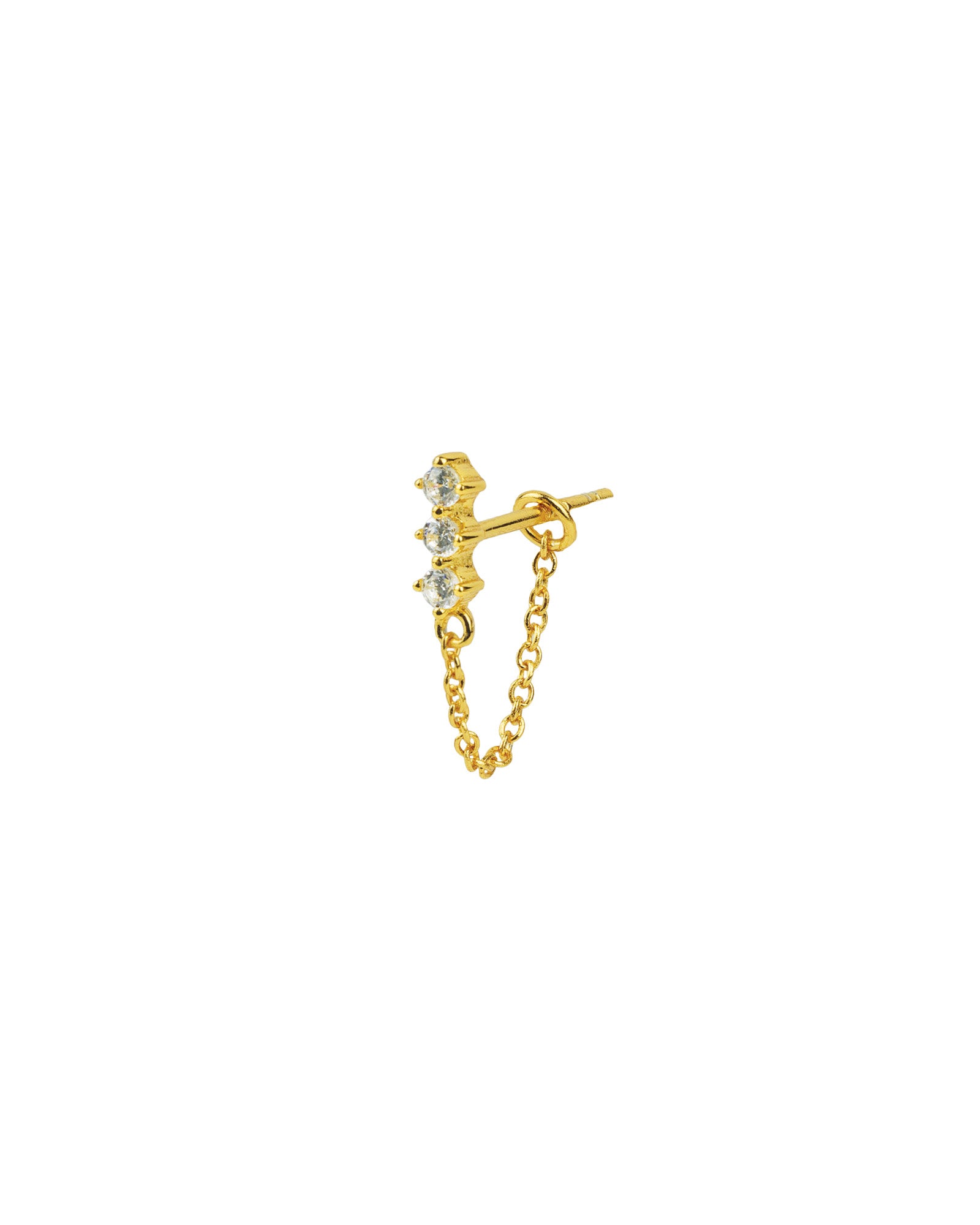 Quiet Icon-3 CZ Chain Loop Stud-Earrings-14k Gold Vermeil, Cubic Zirconia-Blue Ruby Jewellery-Vancouver Canada