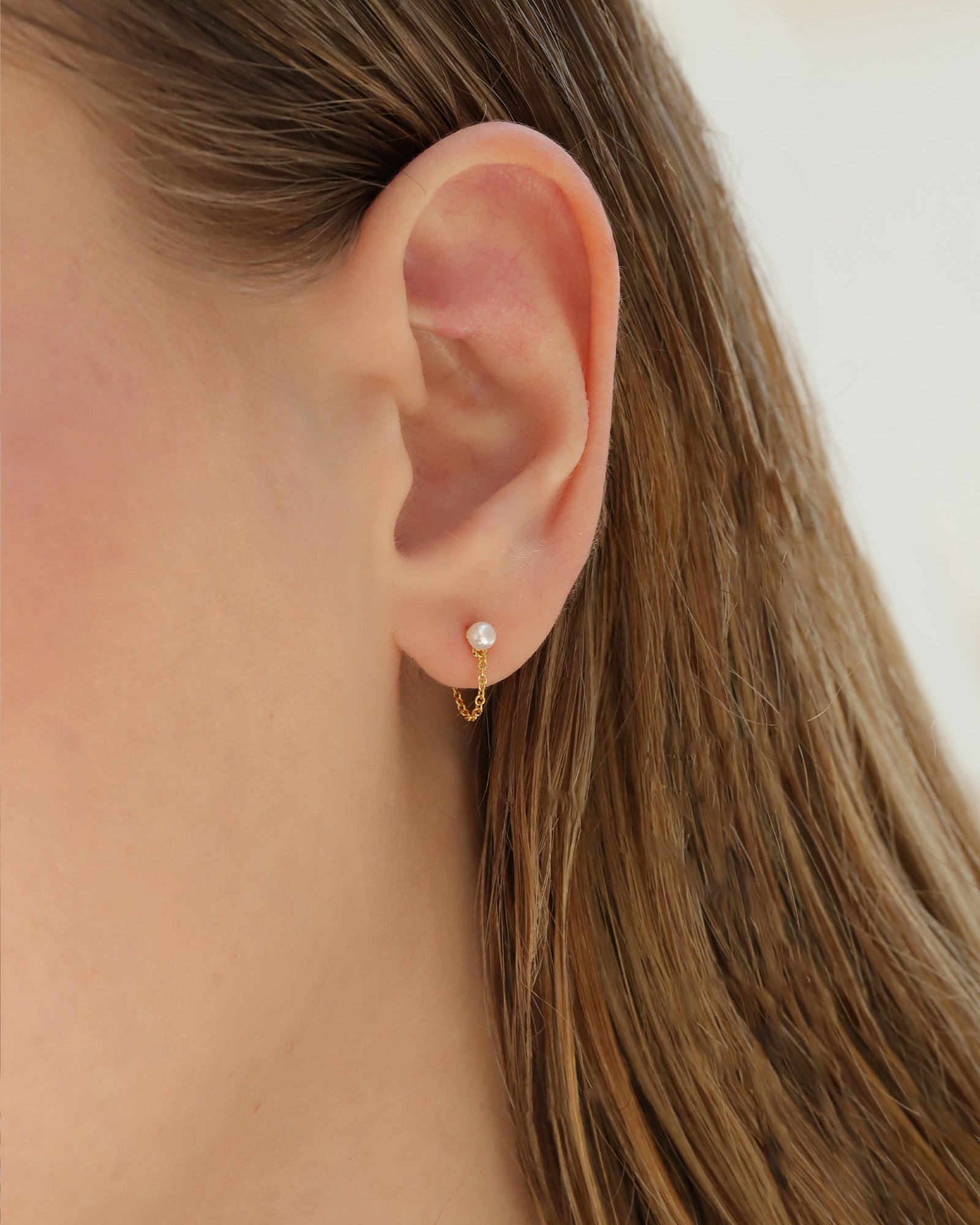 Quiet Icon-Single Pearl Chain Loop Stud-Earrings-Blue Ruby Jewellery-Vancouver Canada