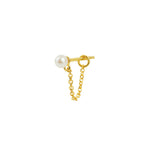 Quiet Icon-Single Pearl Chain Loop Stud-Earrings-14k Gold Vermeil, White Pearl-Blue Ruby Jewellery-Vancouver Canada
