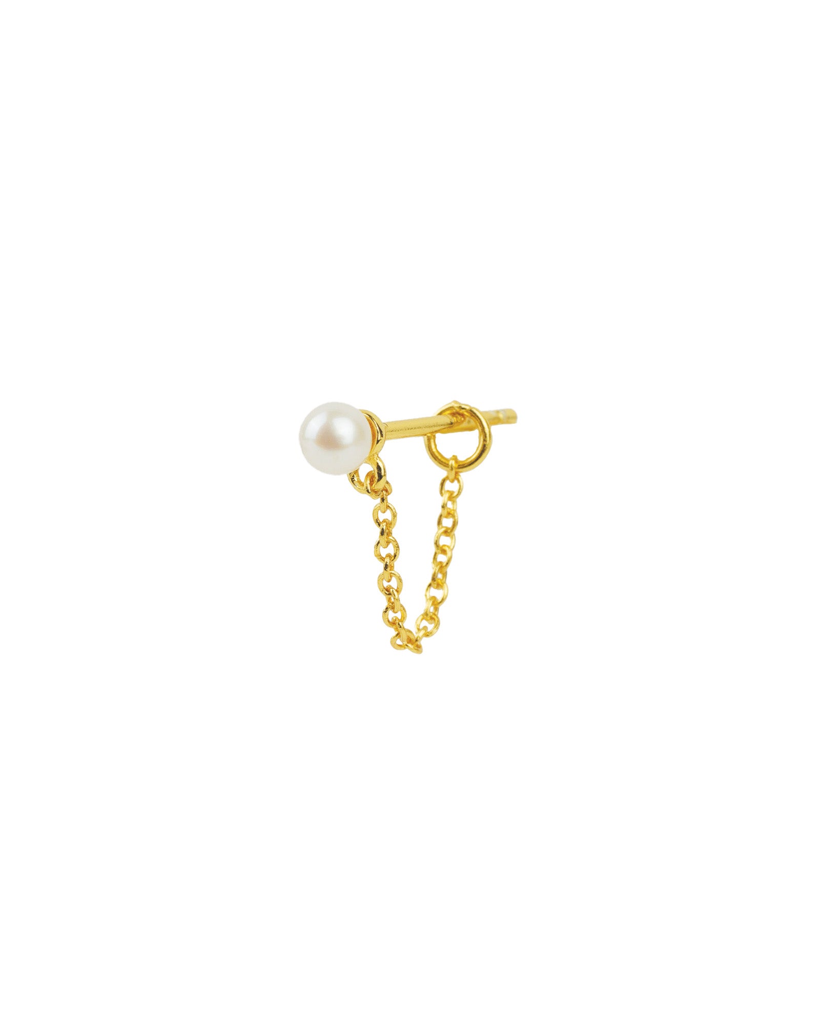 Quiet Icon-Single Pearl Chain Loop Stud-Earrings-14k Gold Vermeil, White Pearl-Blue Ruby Jewellery-Vancouver Canada