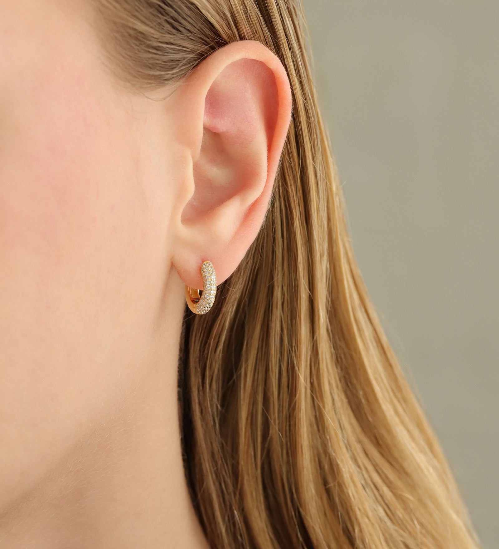 Quiet Icon-Half Pavé Tube Huggies-Earrings-Blue Ruby Jewellery-Vancouver Canada
