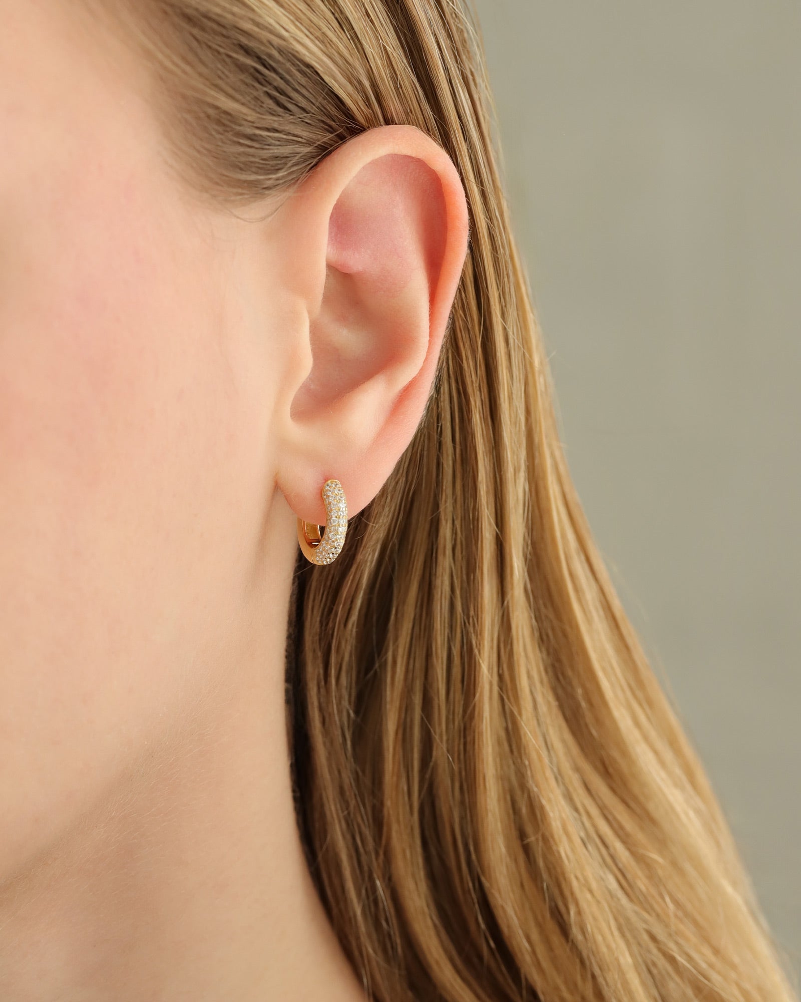 Quiet Icon-Half Pavé Tube Huggies-Earrings-Blue Ruby Jewellery-Vancouver Canada